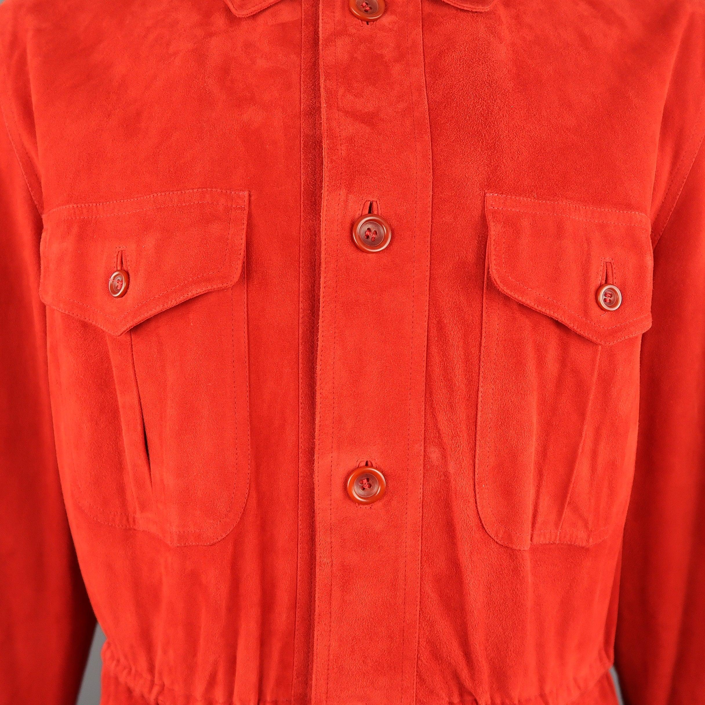 VALSTAR 42 Red Suede Four Pocket Drawstring Waist Coat In Good Condition For Sale In San Francisco, CA