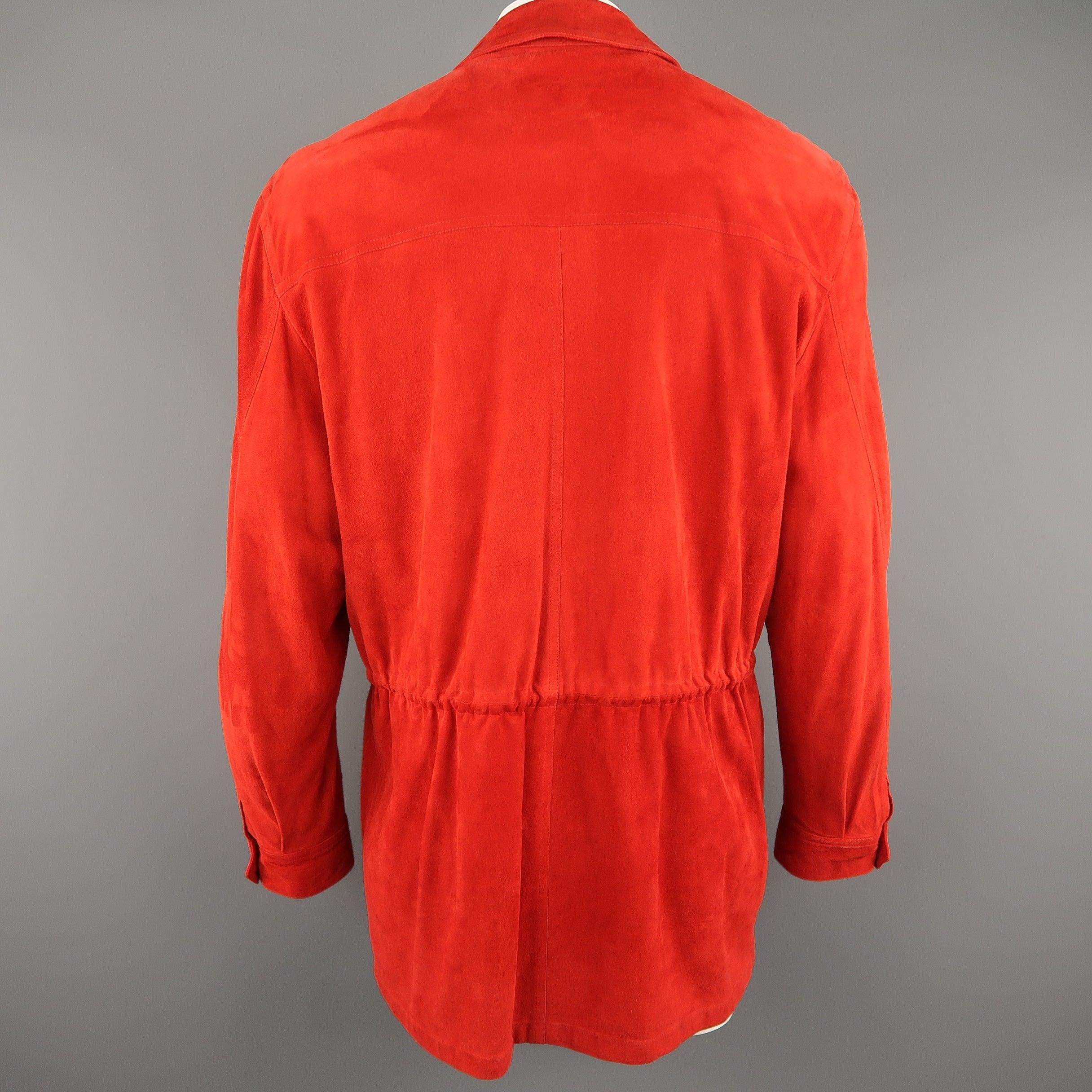 VALSTAR 42 Red Suede Four Pocket Drawstring Waist Coat For Sale 3