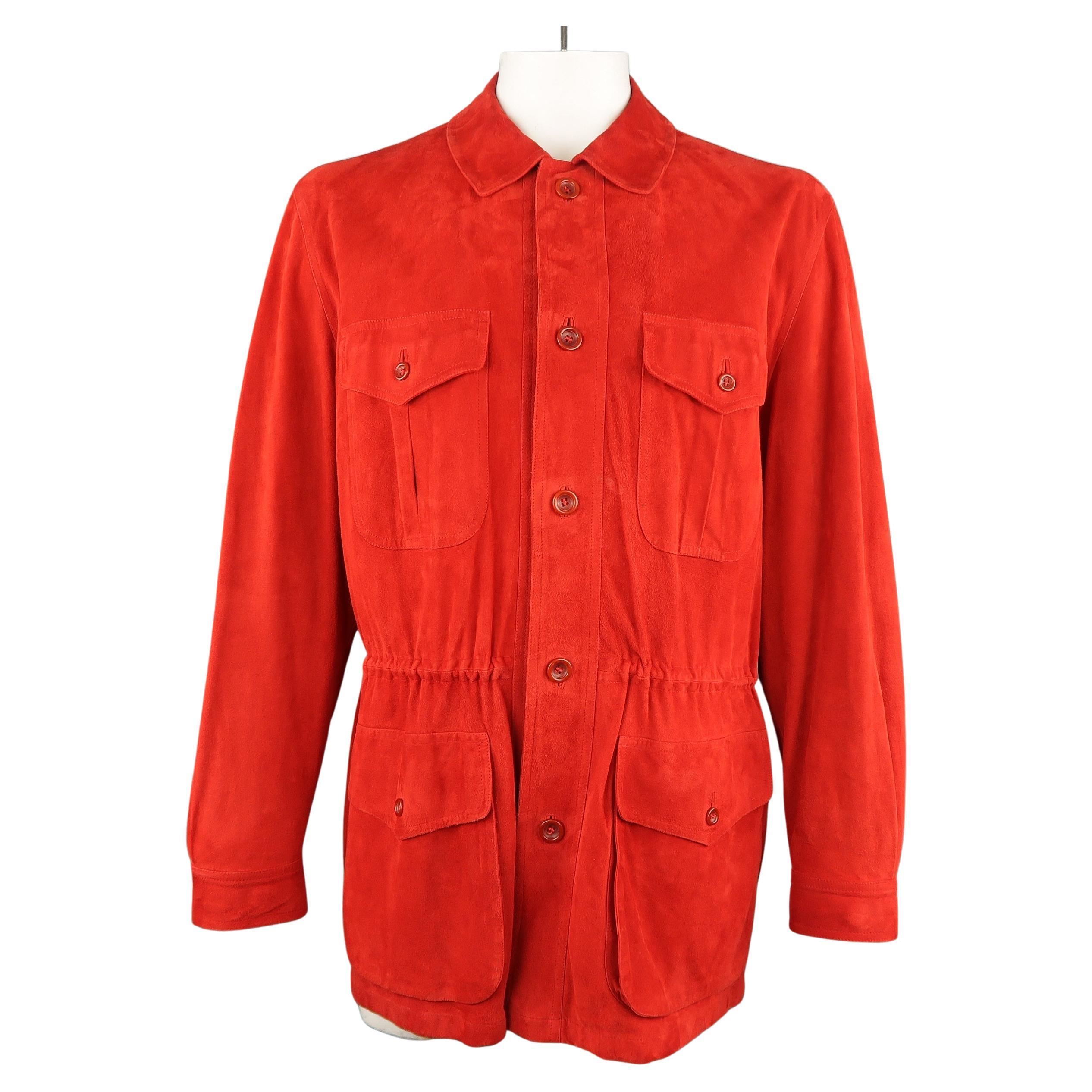 VALSTAR 42 Red Suede Four Pocket Drawstring Waist Coat For Sale