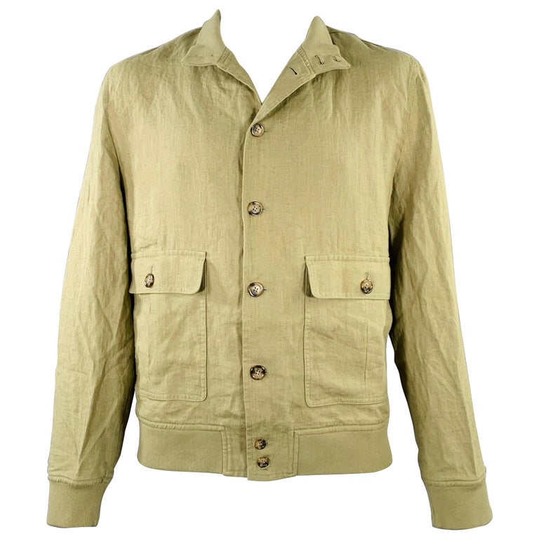 VALSTAR Size 46 Valstarino Green Olive Linen Bomber Jacket at 1stDibs