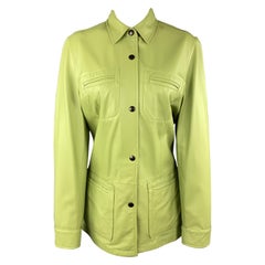 VALSTAR Size 8 Green Leather Collared Snap Shirt Coat