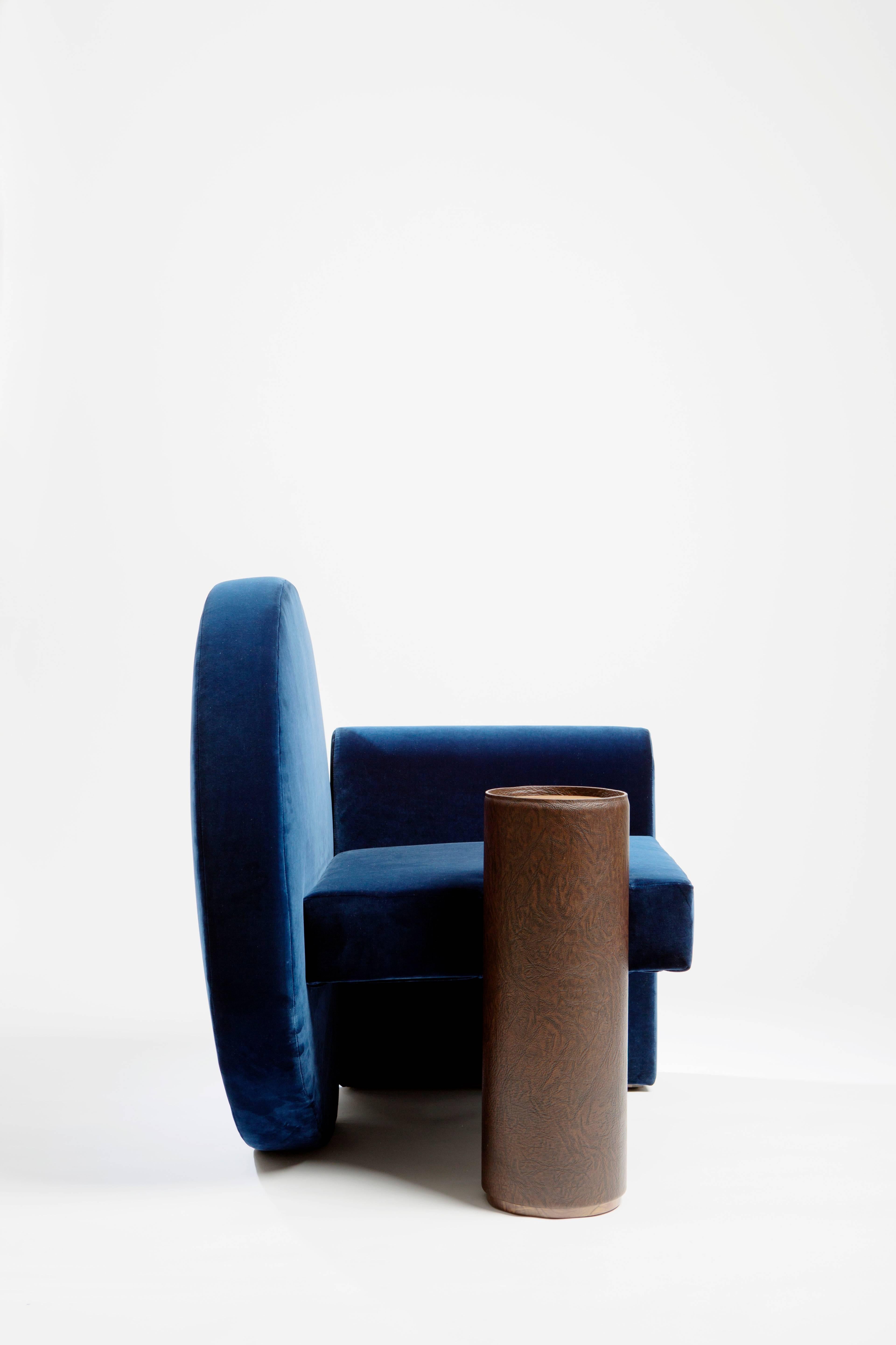 Modern 'Valsusa' Armchair in Blue Velvet and Leather by POOL For Sale