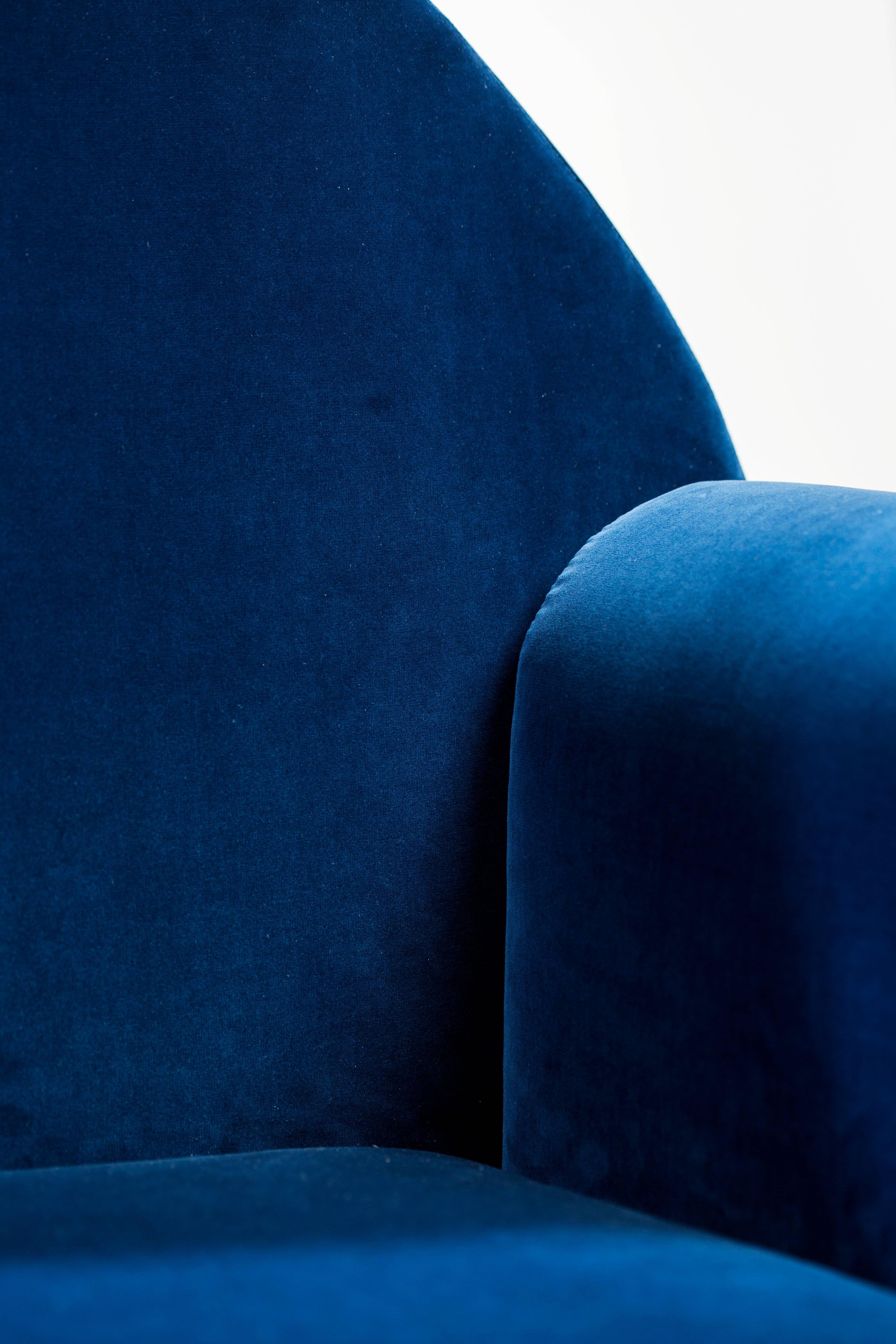 Contemporary 'Valsusa' Armchair in Blue Velvet and Leather by POOL For Sale