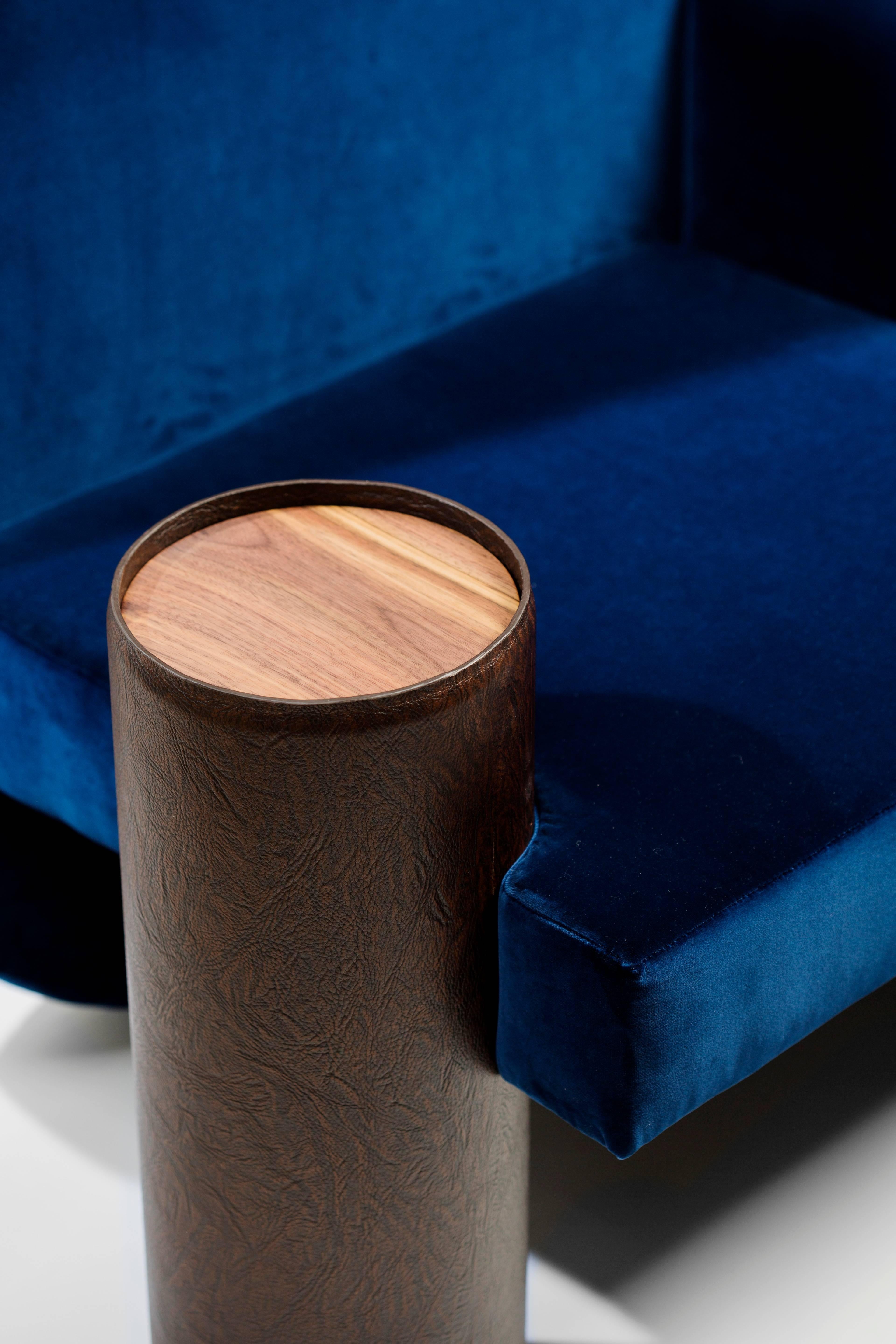 'Valsusa' Armchair in Blue Velvet and Leather by POOL For Sale 1