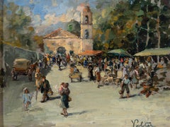 Impressionist Market Scene Before a Church, Lively Village Square