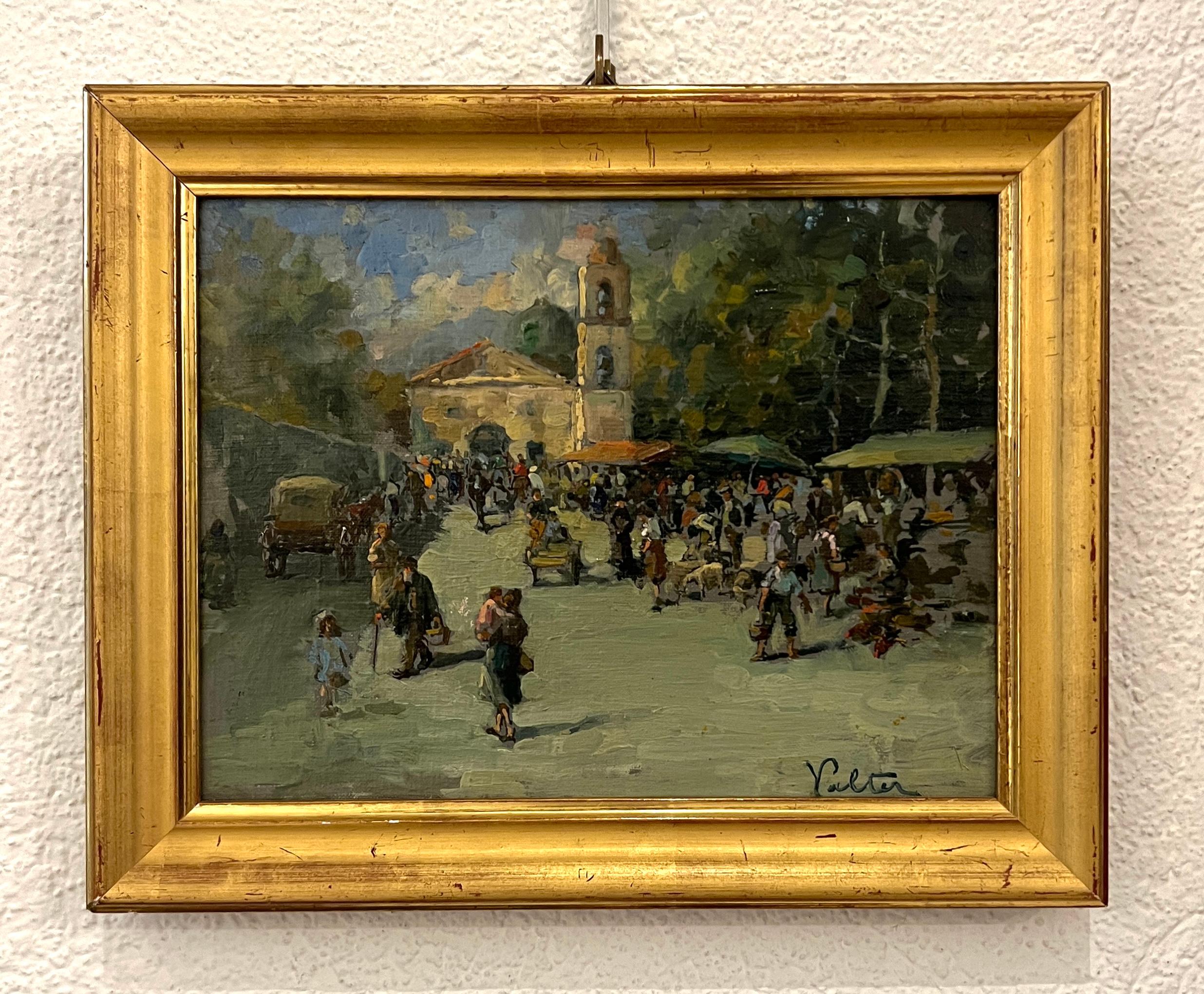 La vivace piazza del mercato - Painting di Valter