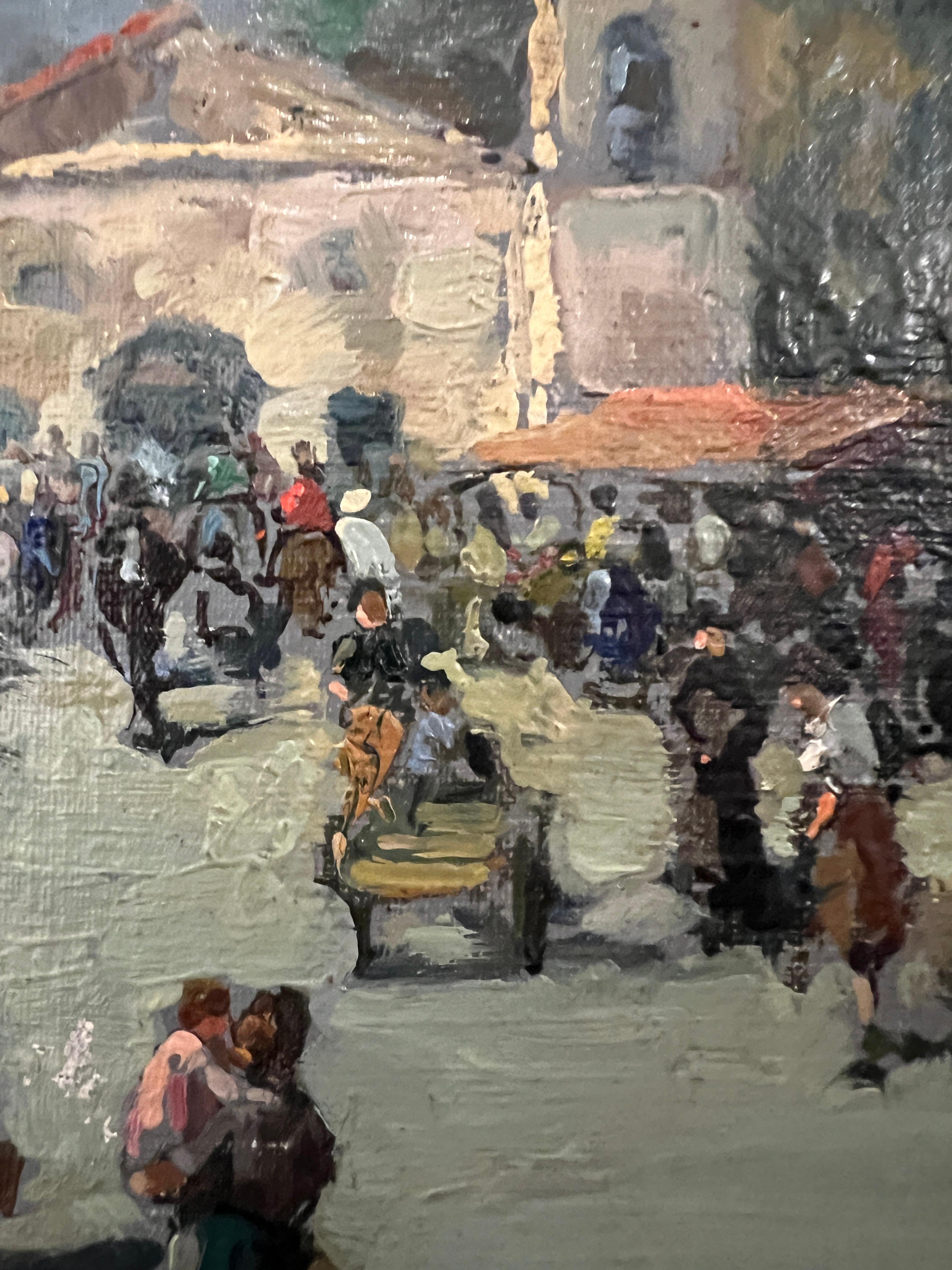 La vivace piazza del mercato - Landscape Painting Nero di Valter