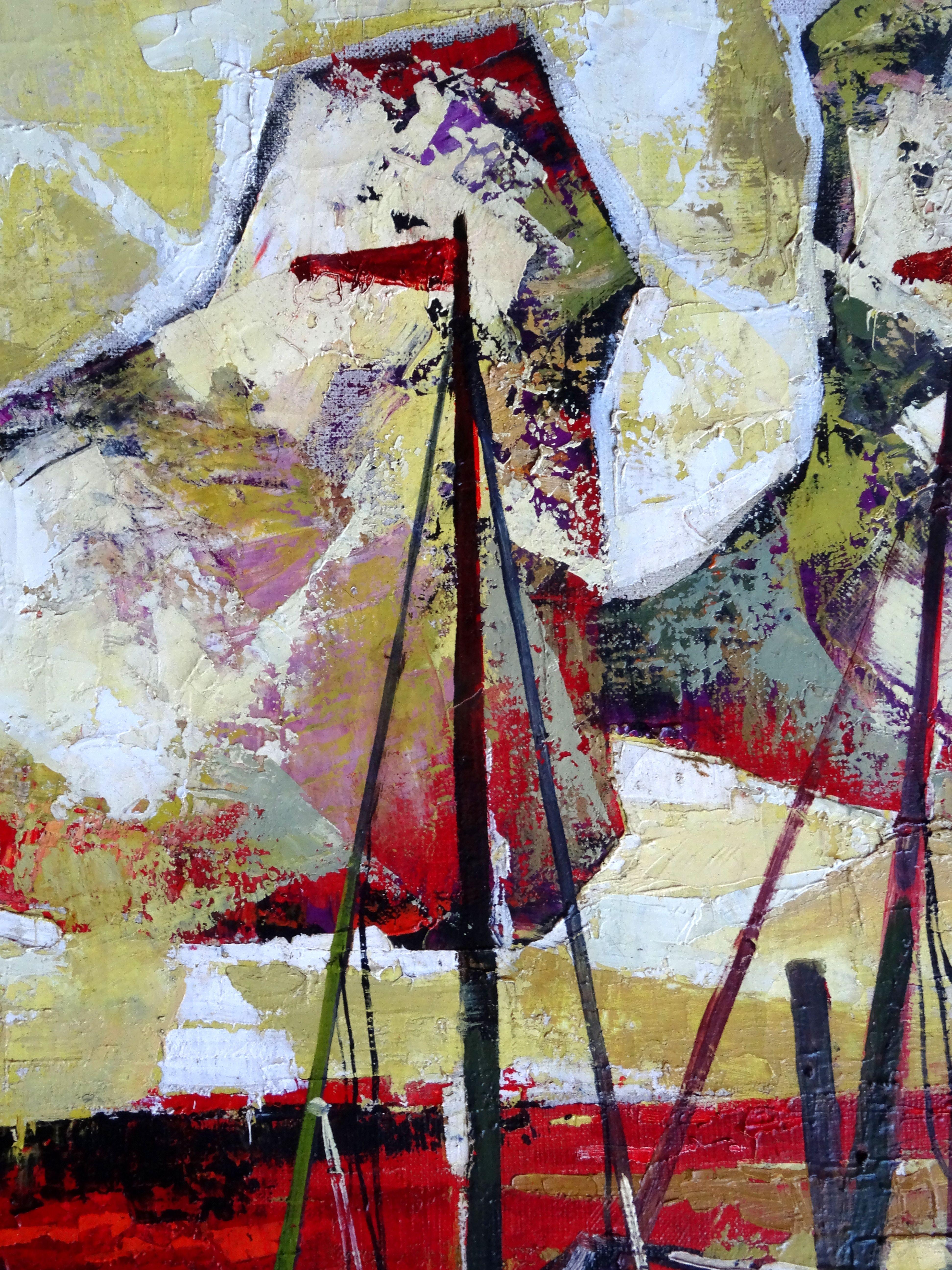 Barche. 1980. Tela, olio, 70x70 cm - Painting Cubismo di Valters Uzticis 