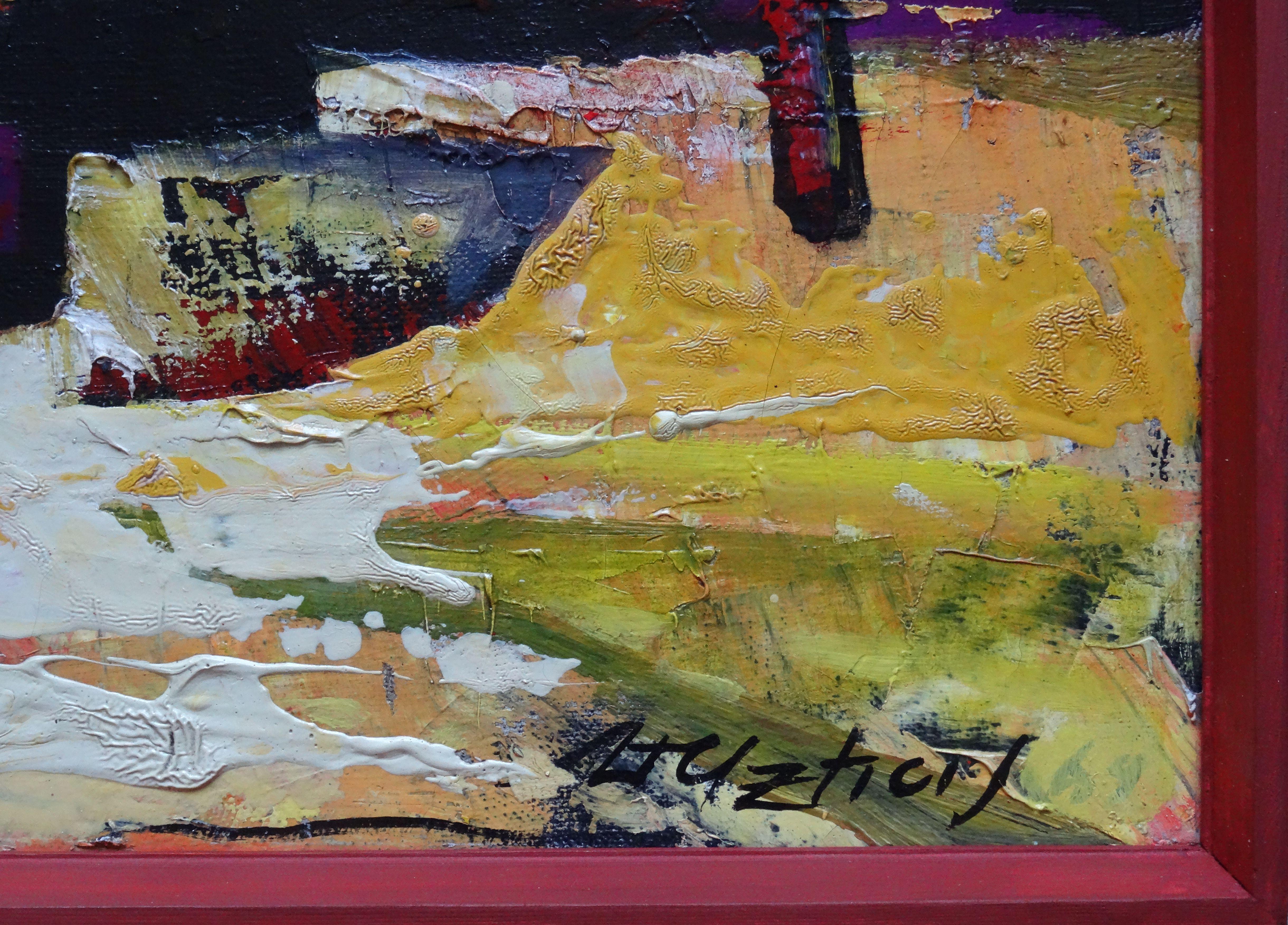 Barche. 1980. Tela, olio, 70x70 cm

Paesaggio contrastante con barche in stile cubista nei toni del rosso e del giallo  