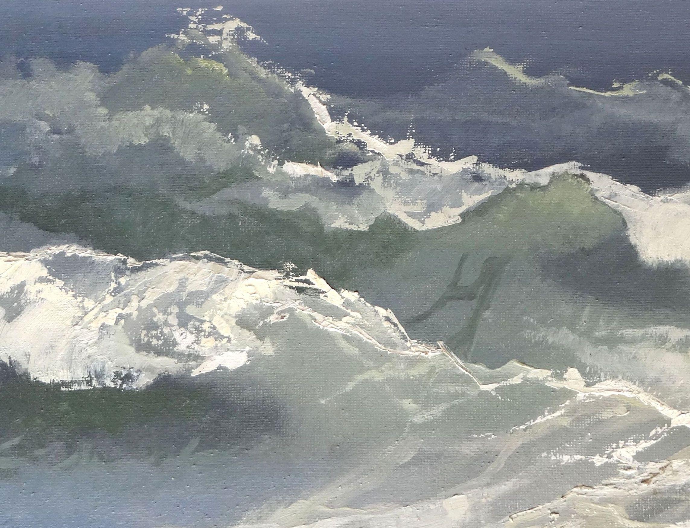 Mar, 1980. Cartón, óleo, 56x68 cm - Landscape Painting Gris de Valters Uzticis 