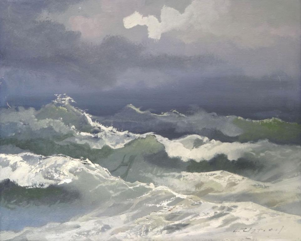 Valters Uzticis  Landscape Painting - Sea, 1980. Cardboard, oil, 56x68 cm