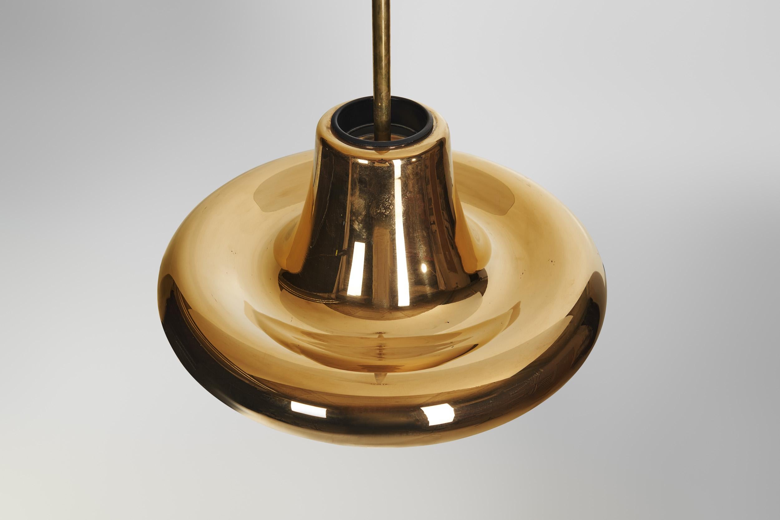 Valto Kokko Gold-Plated Pendant Lamp for I-Valo, Finland 1970s 1