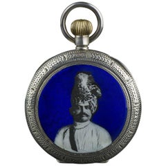 Valy Fateh Mohemed & Sons Rajkot Silver and Enamel Vintage Pocket Watch