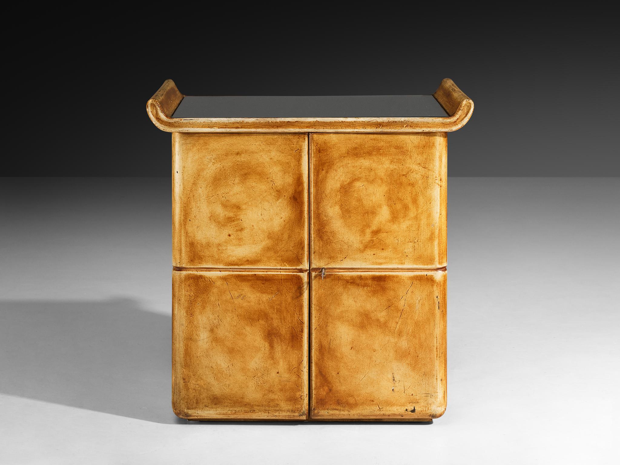 Art Déco Valzania Cabinet in Parchment with Mirrored Interior in vendita