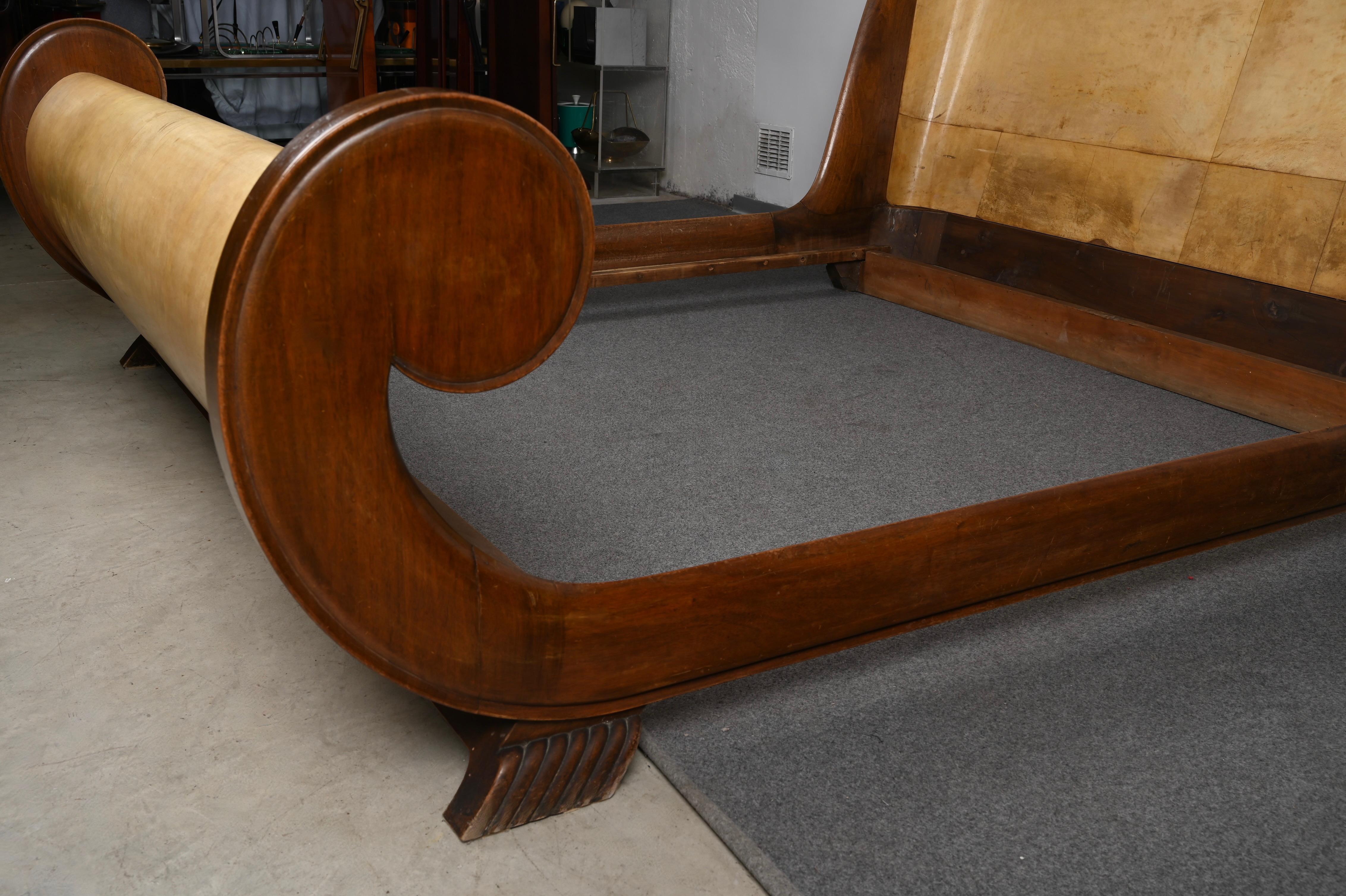 Valzania Italia Parchment and Wood Bed Attributed to Guglielmo Ulrich, 1930s 2