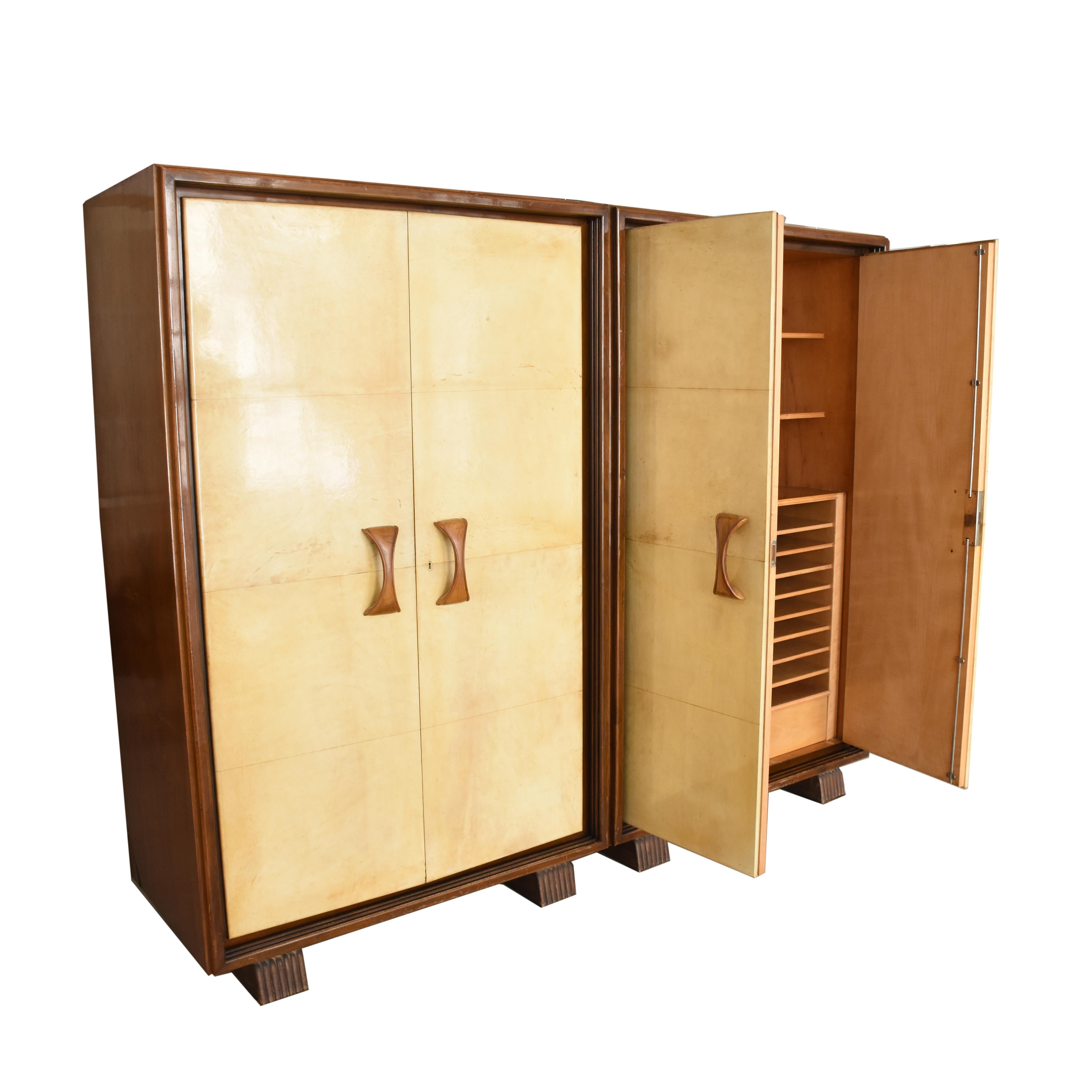 Italian Valzania Signed Wardrobe Covered in Parchment Attributable Ulrich, Italy, 1930s