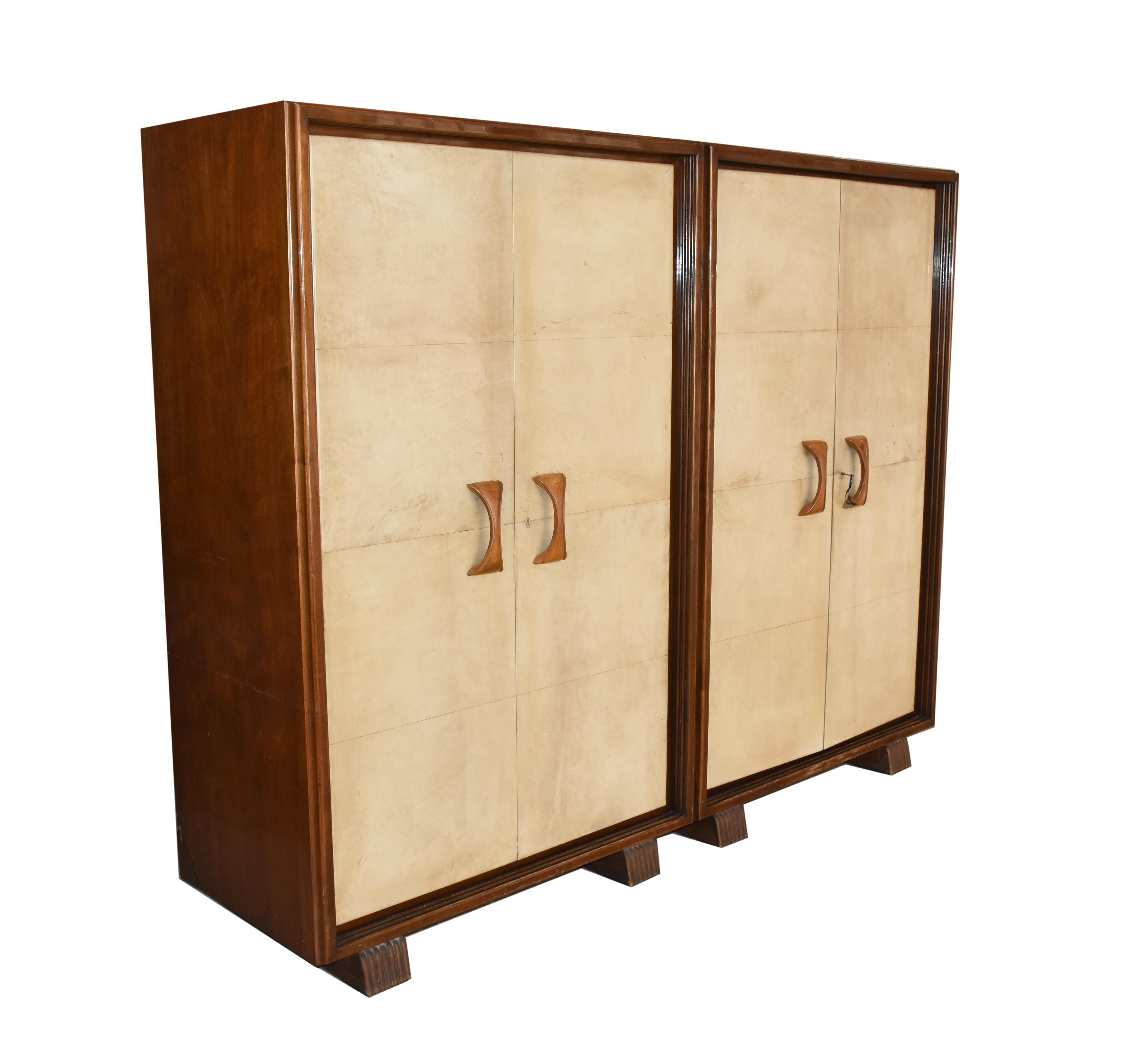 Valzania Signed Wardrobe Covered in Parchment Attributable Ulrich, Italy, 1930s 3