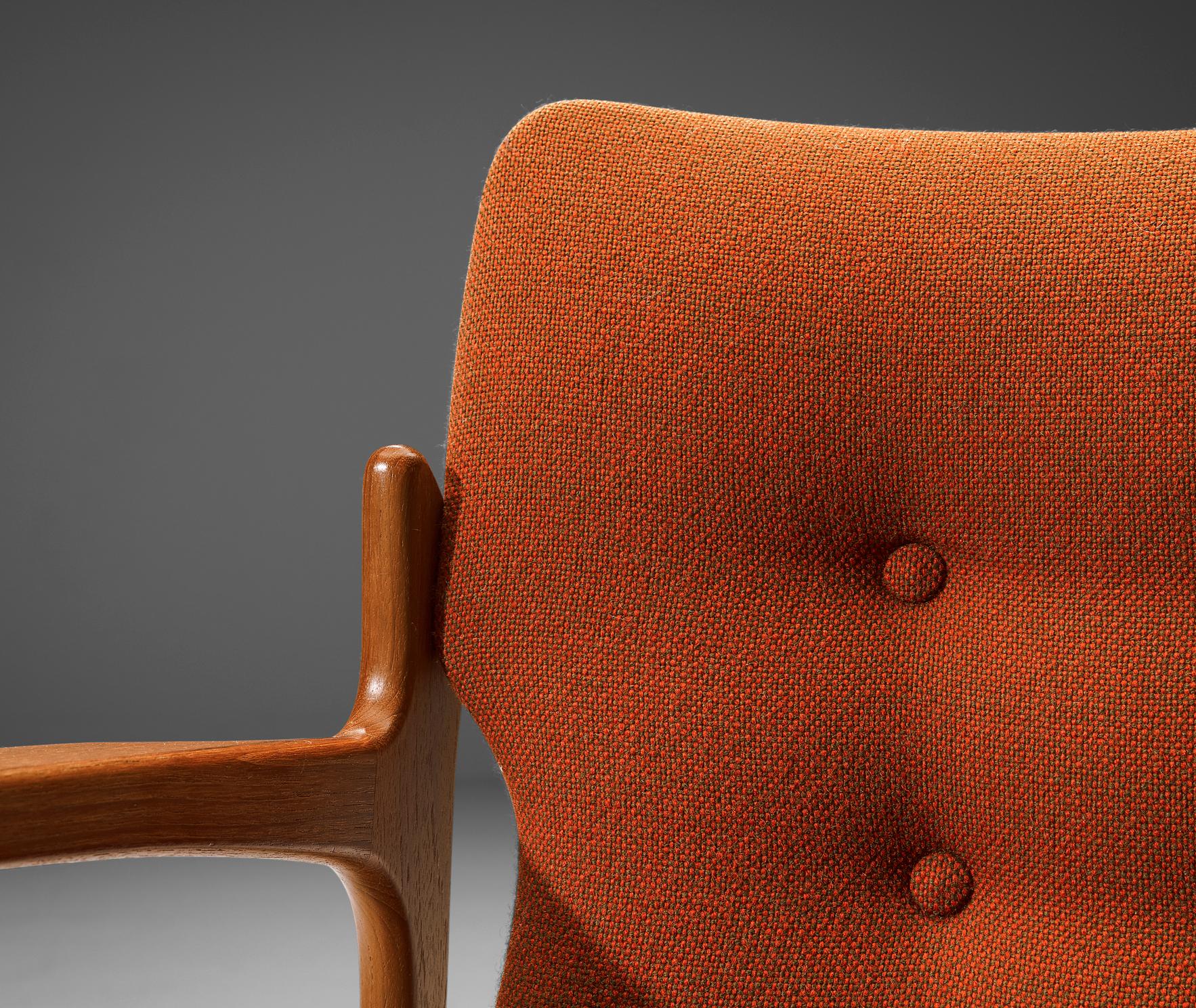 Vamdrup Stolefabrik Sessel aus Teakholz und orangefarbener Polsterung  (Skandinavische Moderne) im Angebot