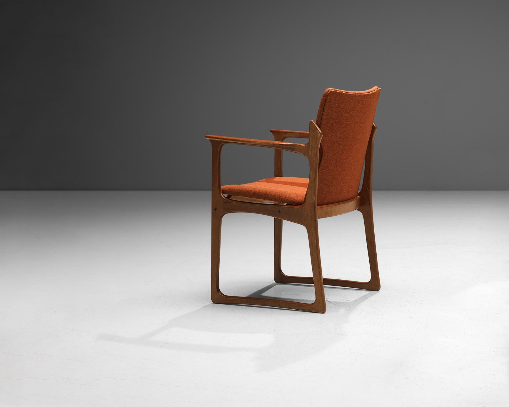 Scandinavian Modern Vamdrup Stolefabrik Armchair in Teak and Orange Upholstery 