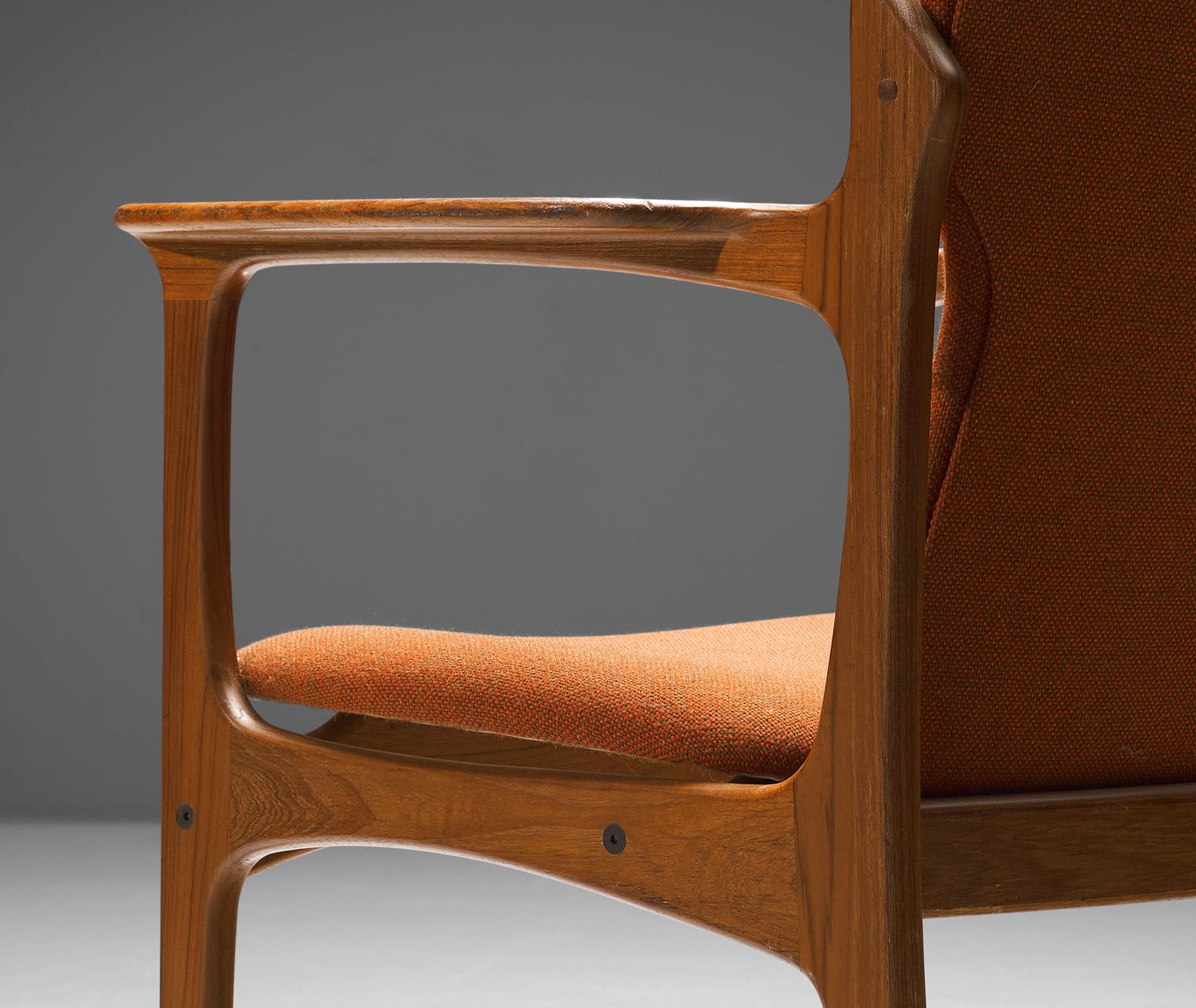 Danish Vamdrup Stolefabrik Armchair in Teak and Orange Upholstery For Sale