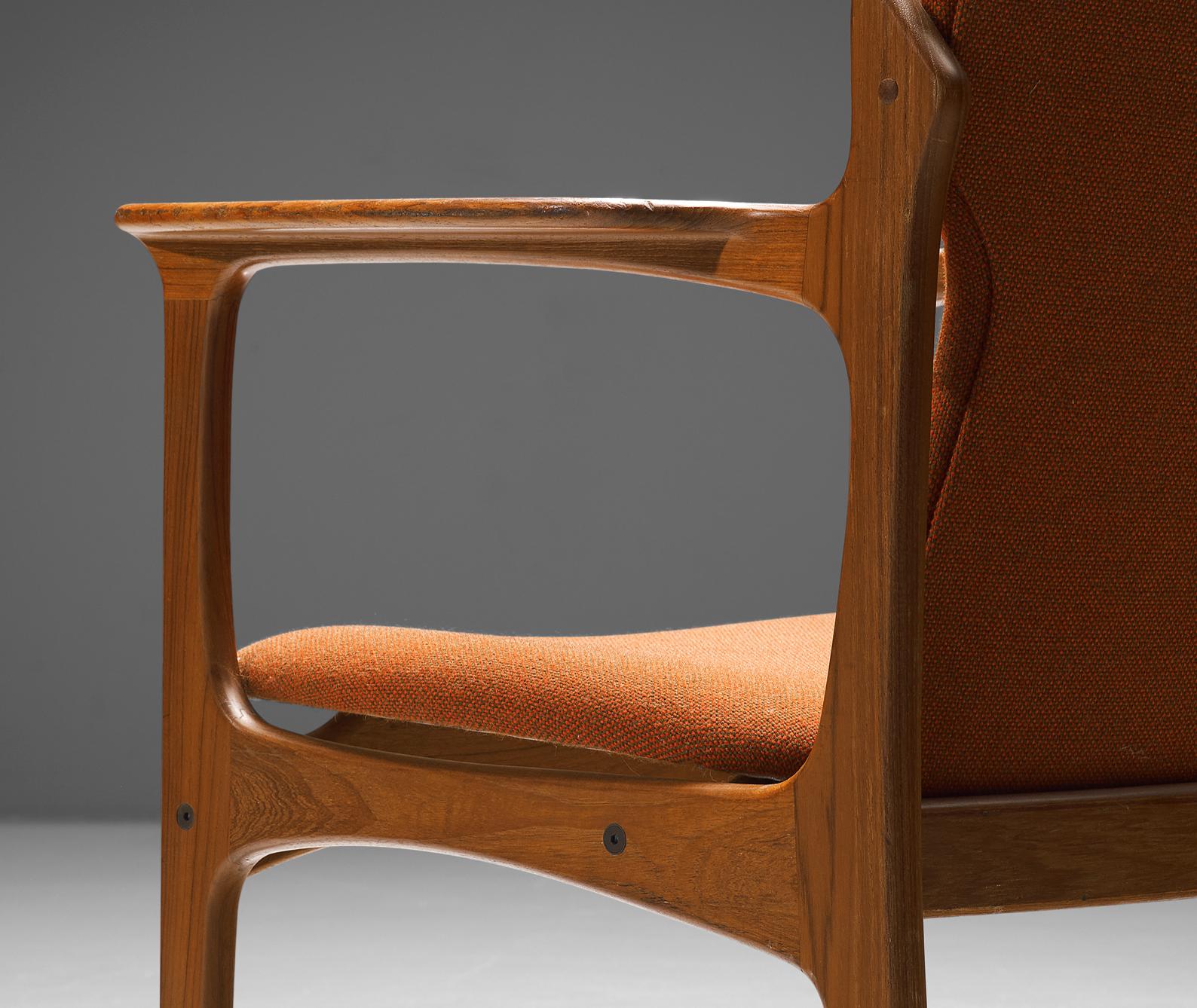 Danish Vamdrup Stolefabrik Armchair in Teak and Orange Upholstery  For Sale