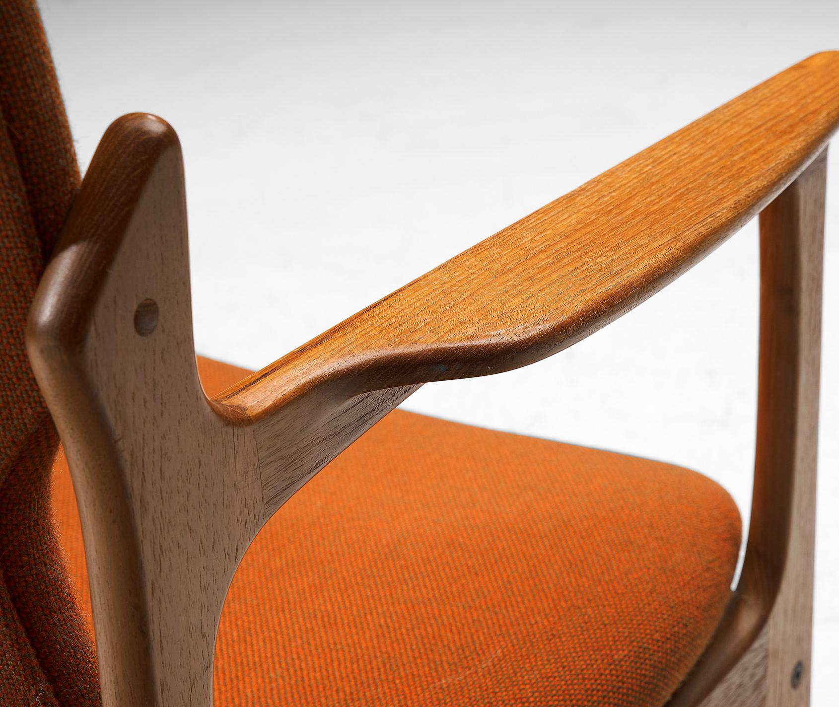 Vamdrup Stolefabrik Sessel aus Teakholz und orangefarbener Polsterung  (Stoff) im Angebot