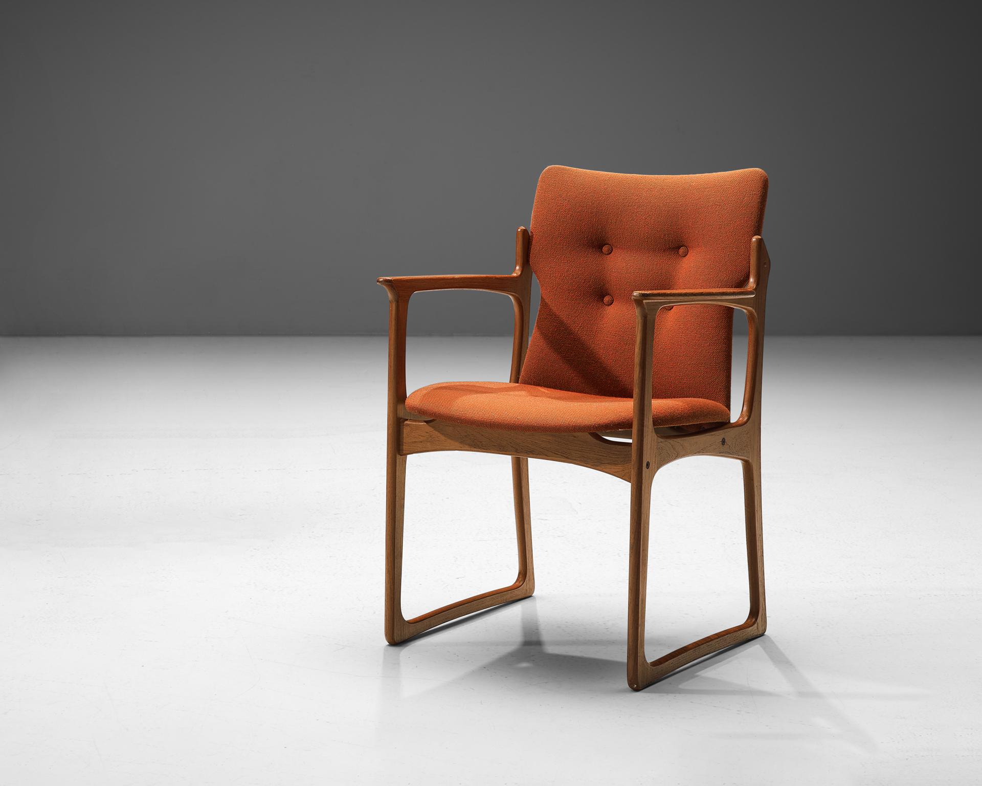 Fabric Vamdrup Stolefabrik Armchair in Teak and Orange Upholstery 