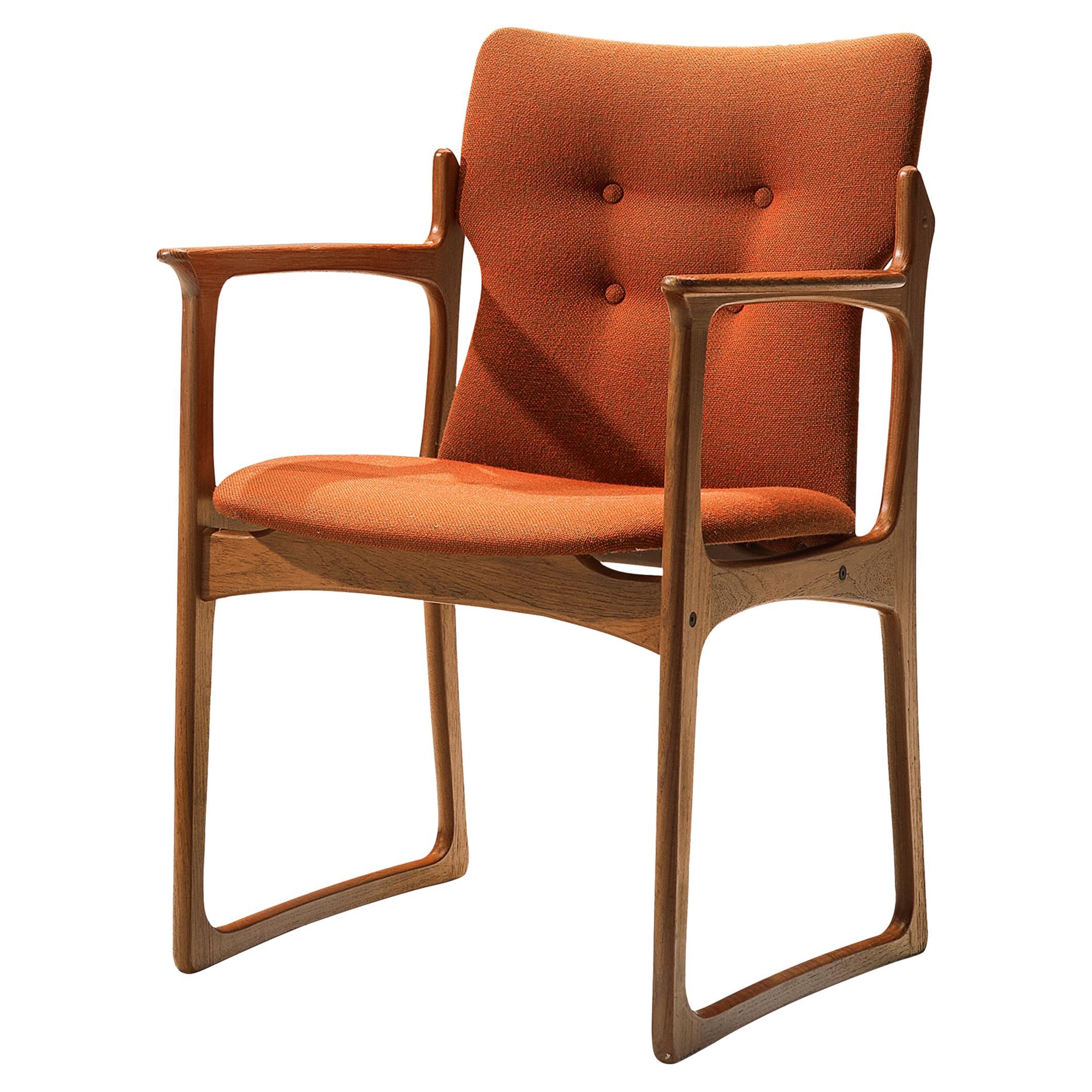 Vamdrup Stolefabrik Armchair in Teak and Orange Upholstery 