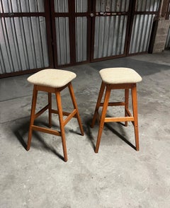 Vamdrup Stolefabrik Pair of Danish Bar Stools in Teak and wool 1960s (Signed)