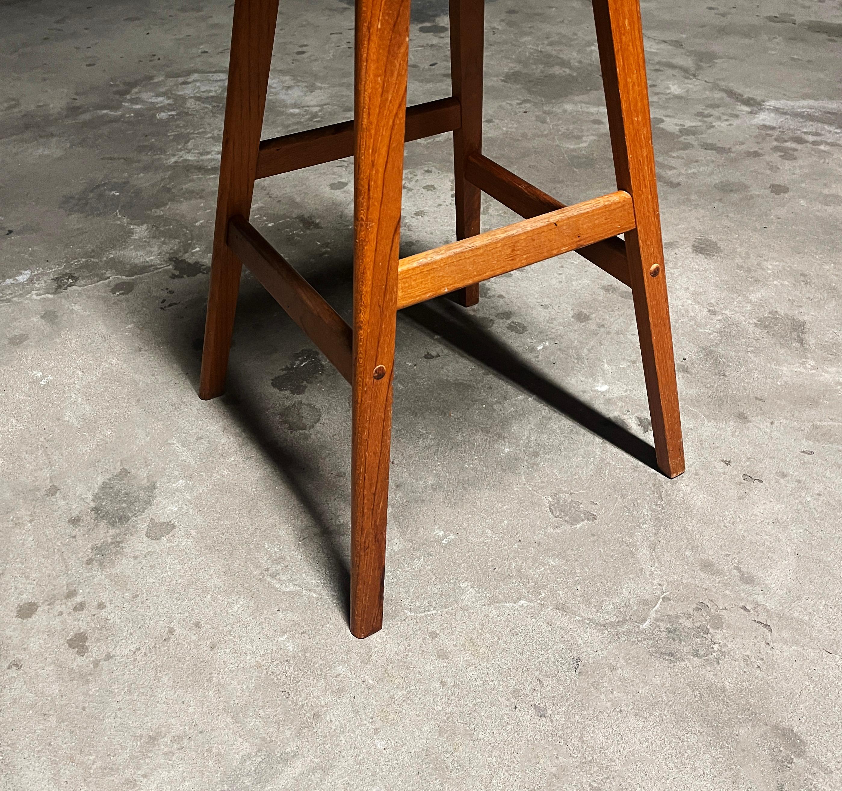Mid-20th Century Vamdrup Stolefabrik Pair of Danish Bar Stools in Teak and wool 1960s (Signed) For Sale