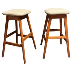 Vamdrup Stolefabrik Pair of Danish Bar Stools in Teak and wool 1960s (Signed)