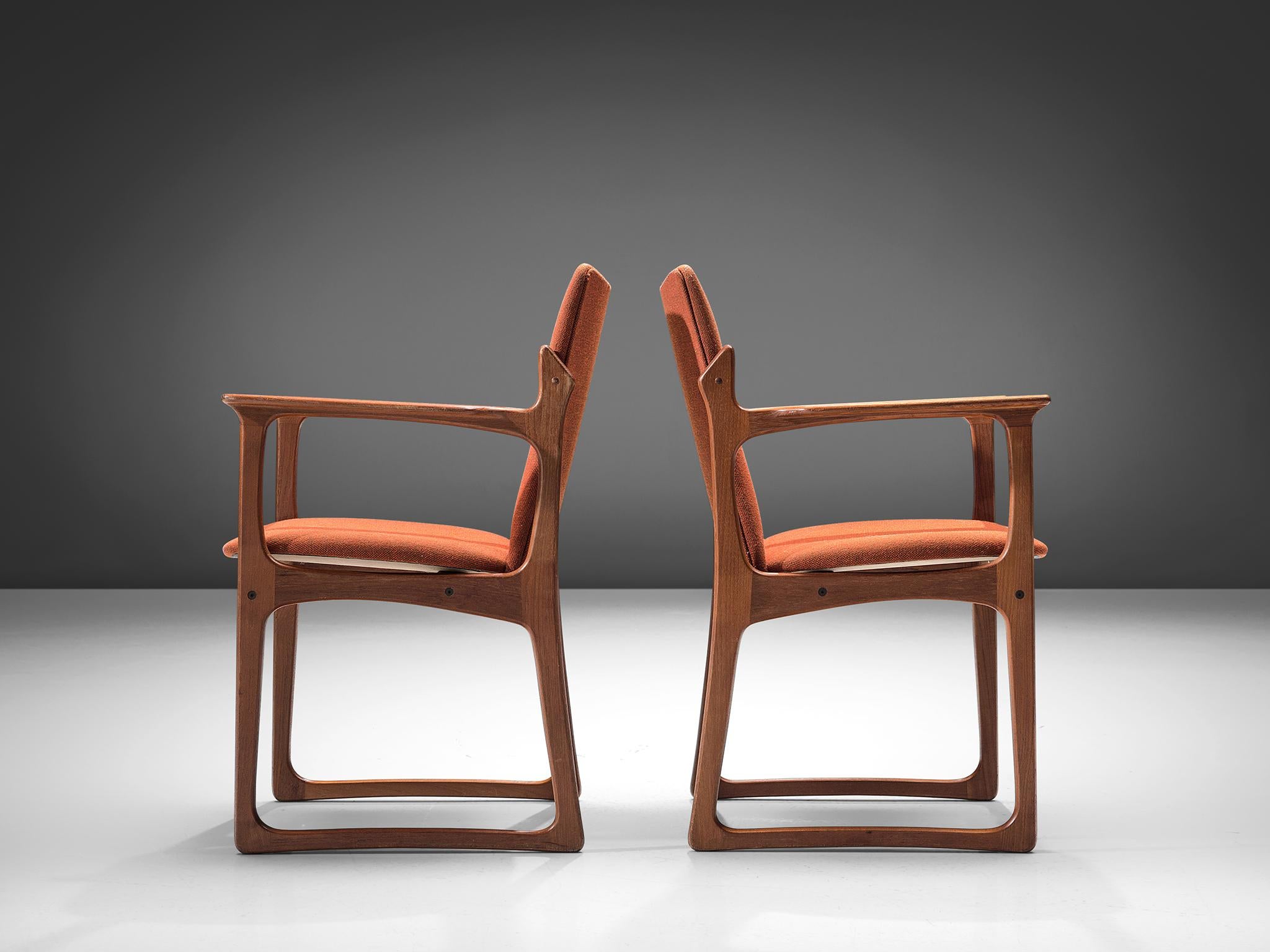 Danish Vamdrup Stolefabrik Set of Six Armchairs in Teak and Orange Upholstery