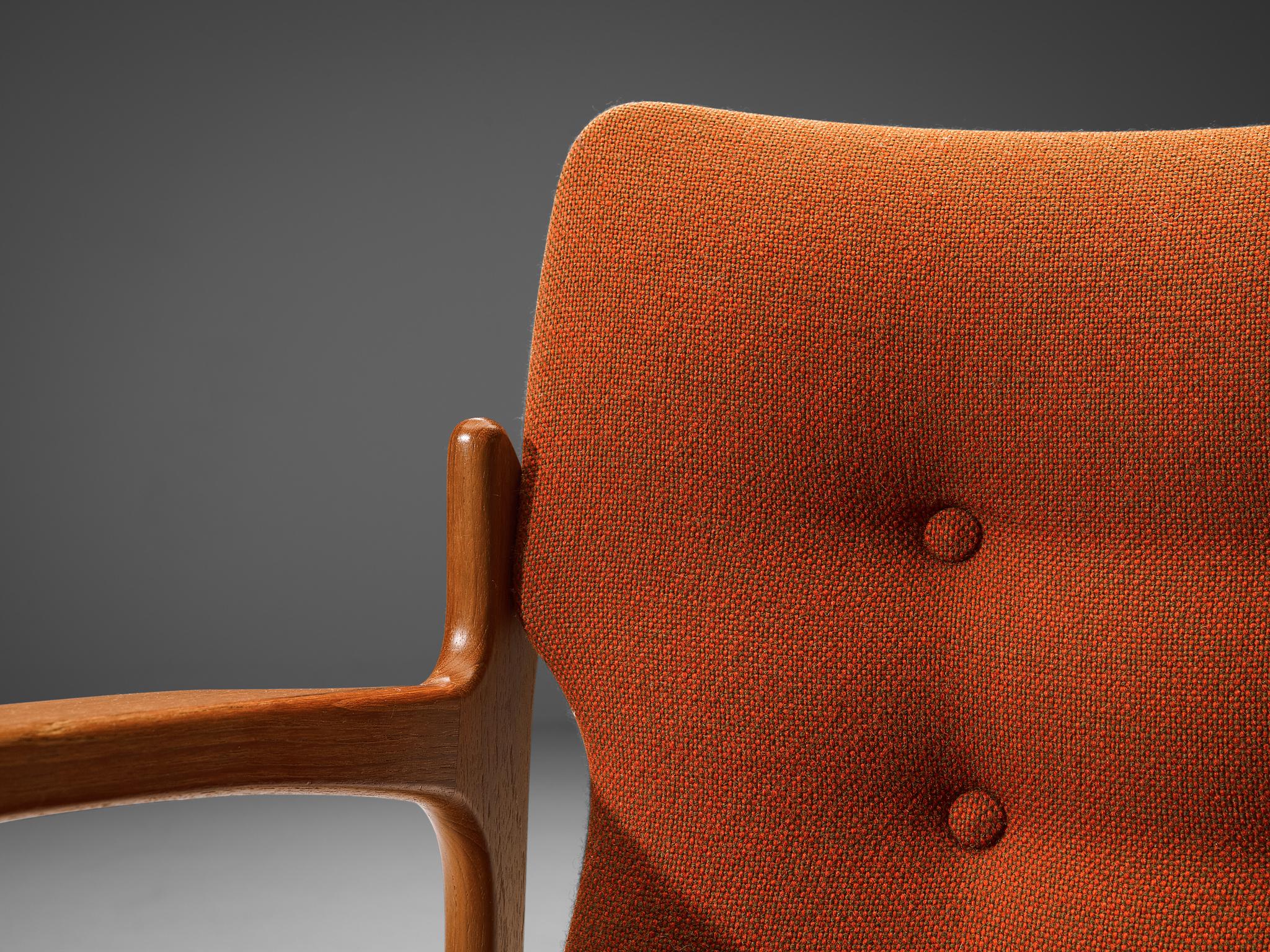 Vamdrup Stolefabrik Set of Six Armchairs in Teak and Orange Upholstery In Good Condition In Waalwijk, NL