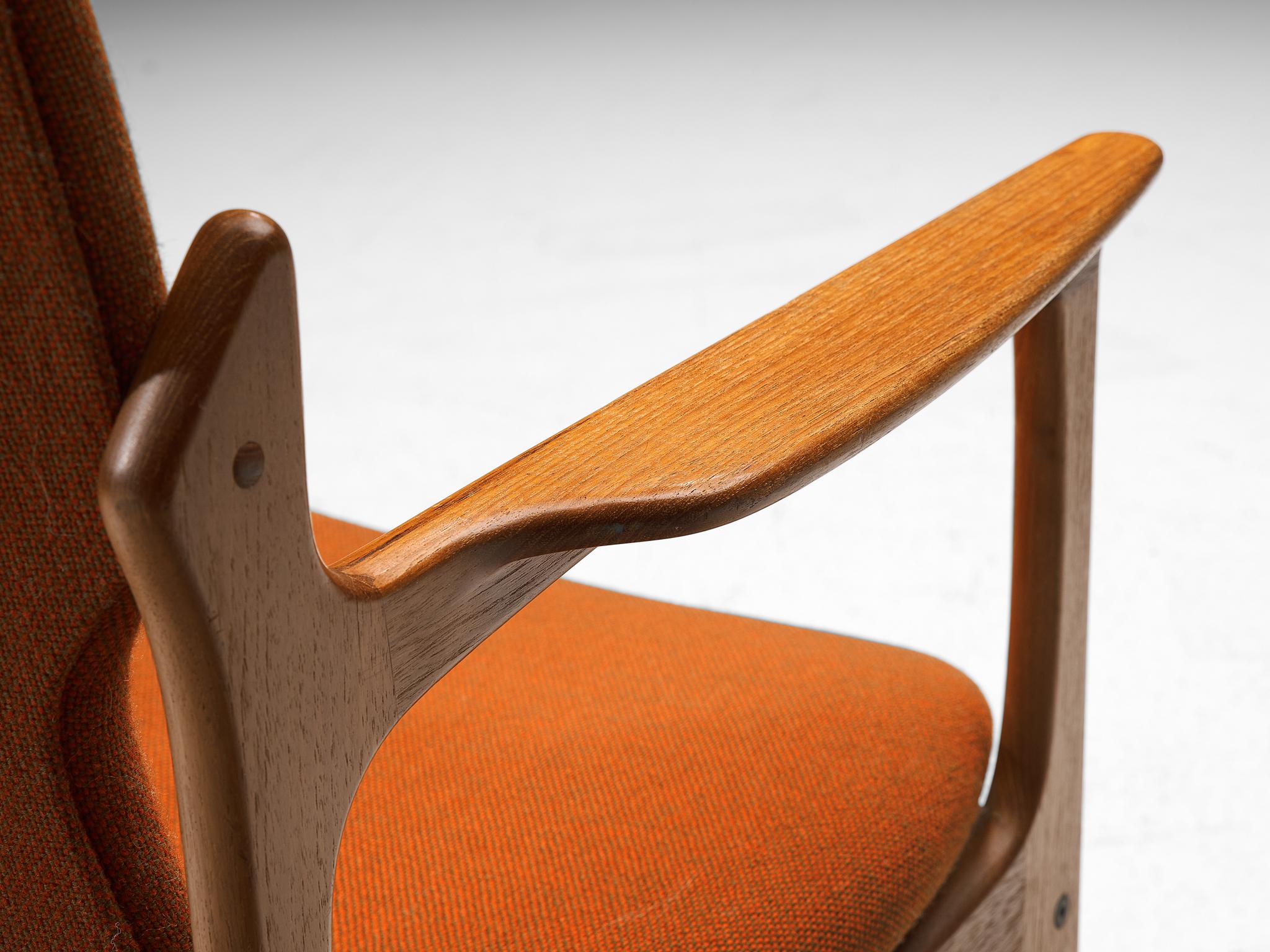 Fabric Vamdrup Stolefabrik Set of Six Armchairs in Teak and Orange Upholstery