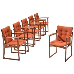 Vamdrup Stolefabrik Set of Six Armchairs in Teak and Orange Upholstery