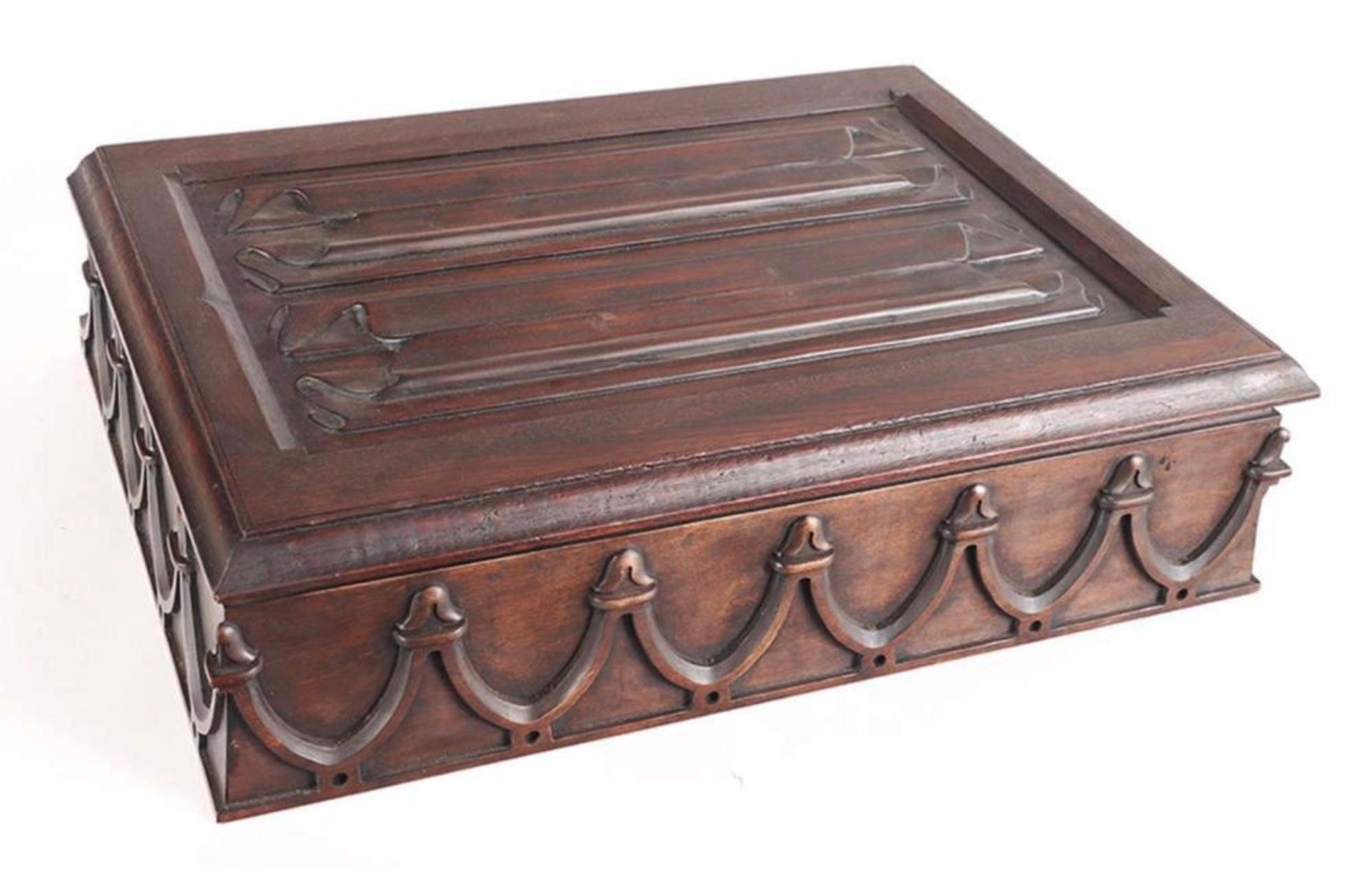 Metal Vampire Hunting Kit in Carved Gothic Oak Case
