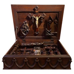 Antique Vampire Hunting Kit in Carved Gothic Oak Case