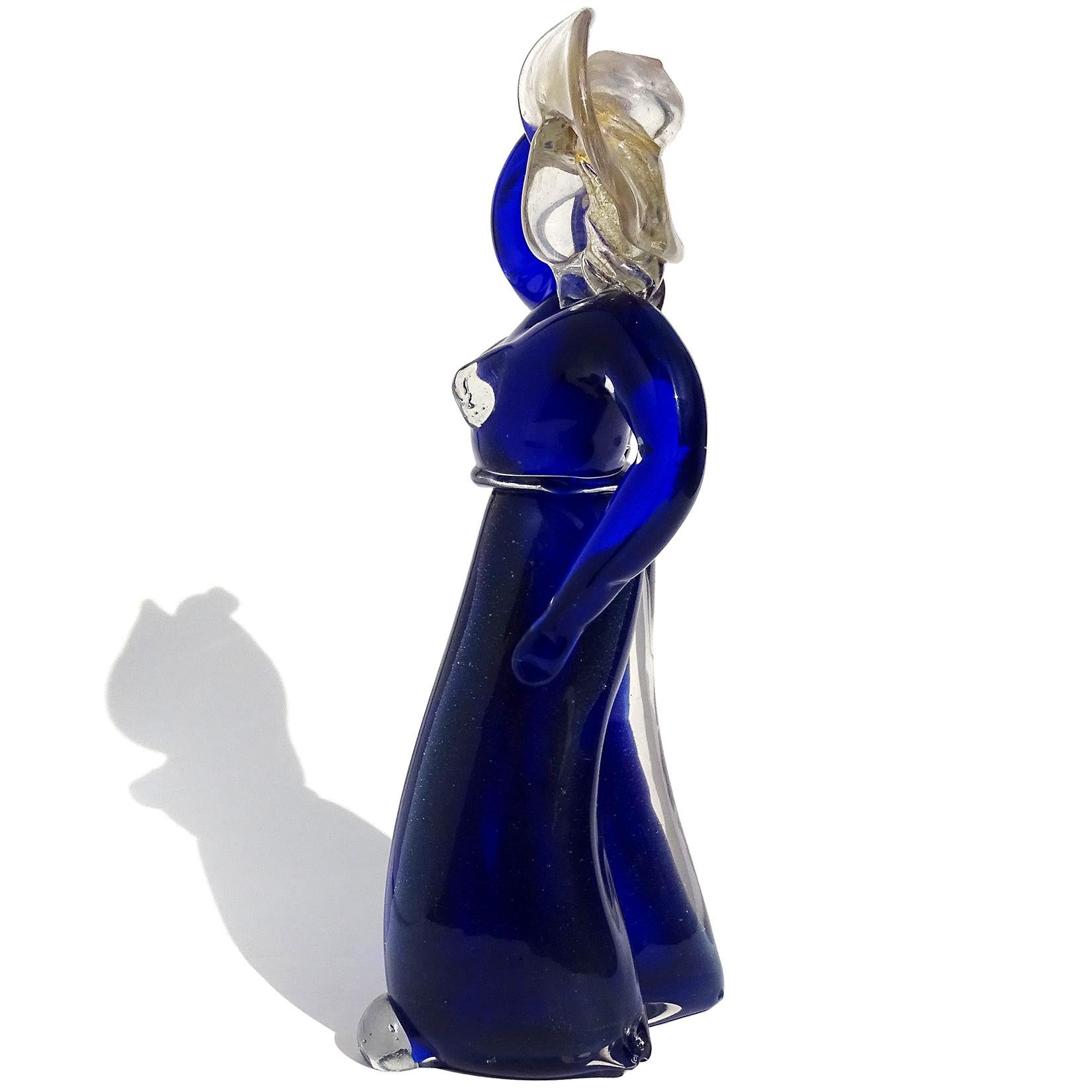 italien Vamsa Barbini Murano Blue Gold Sun Hat Woman Italian Art Glass Figure Sculpture en vente