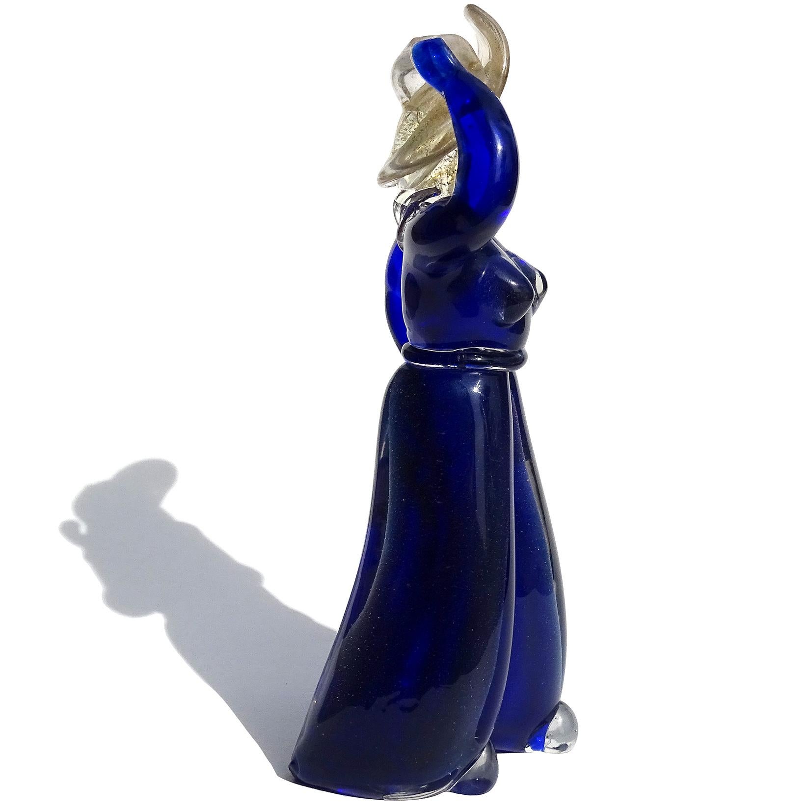 Vamsa Barbini Murano Azul Dorado Sombrero Mujer Arte Italiano Escultura de Cristal siglo XX en venta