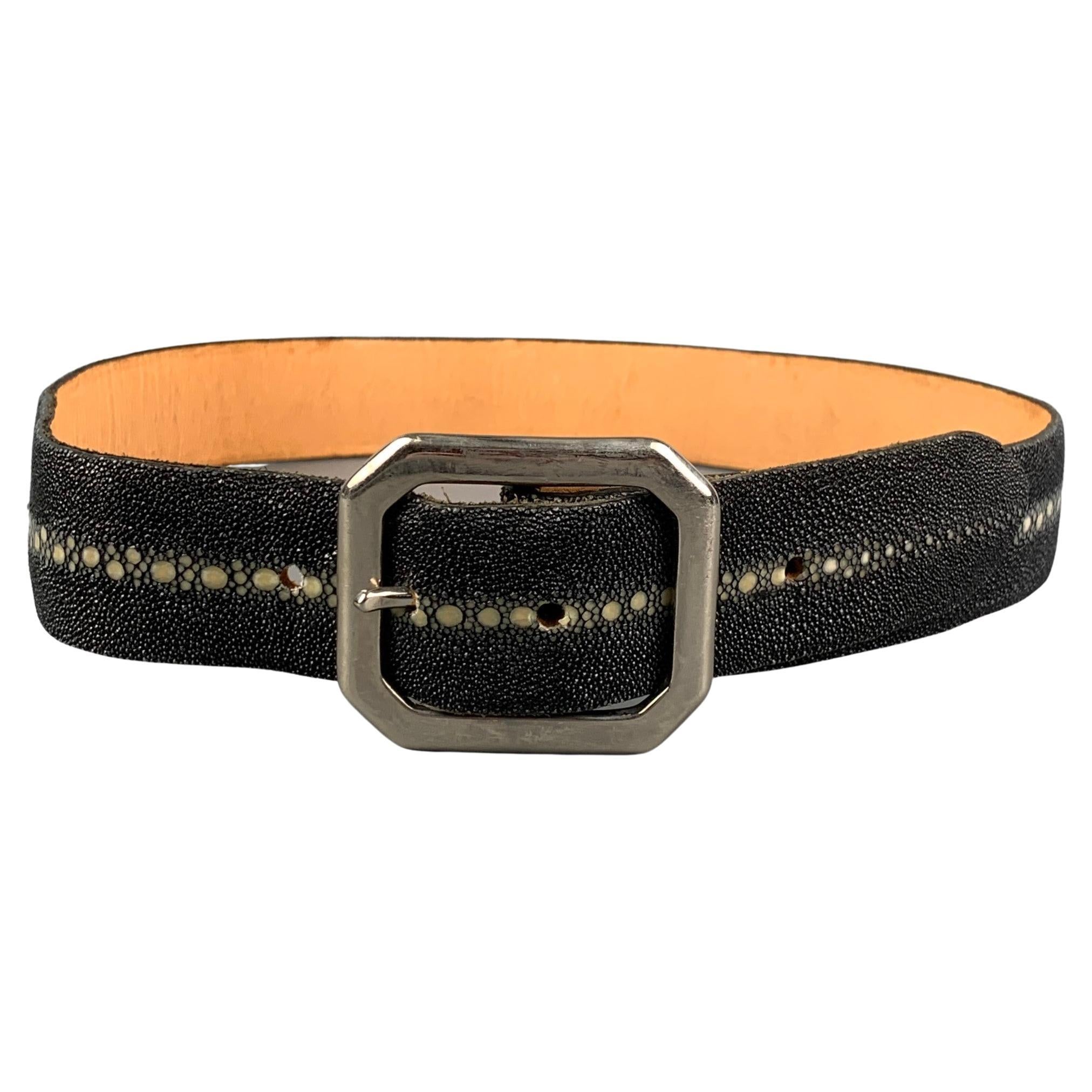 Vintage NAANI 34 Black Leather Silver Meatal Studded Western Belt at