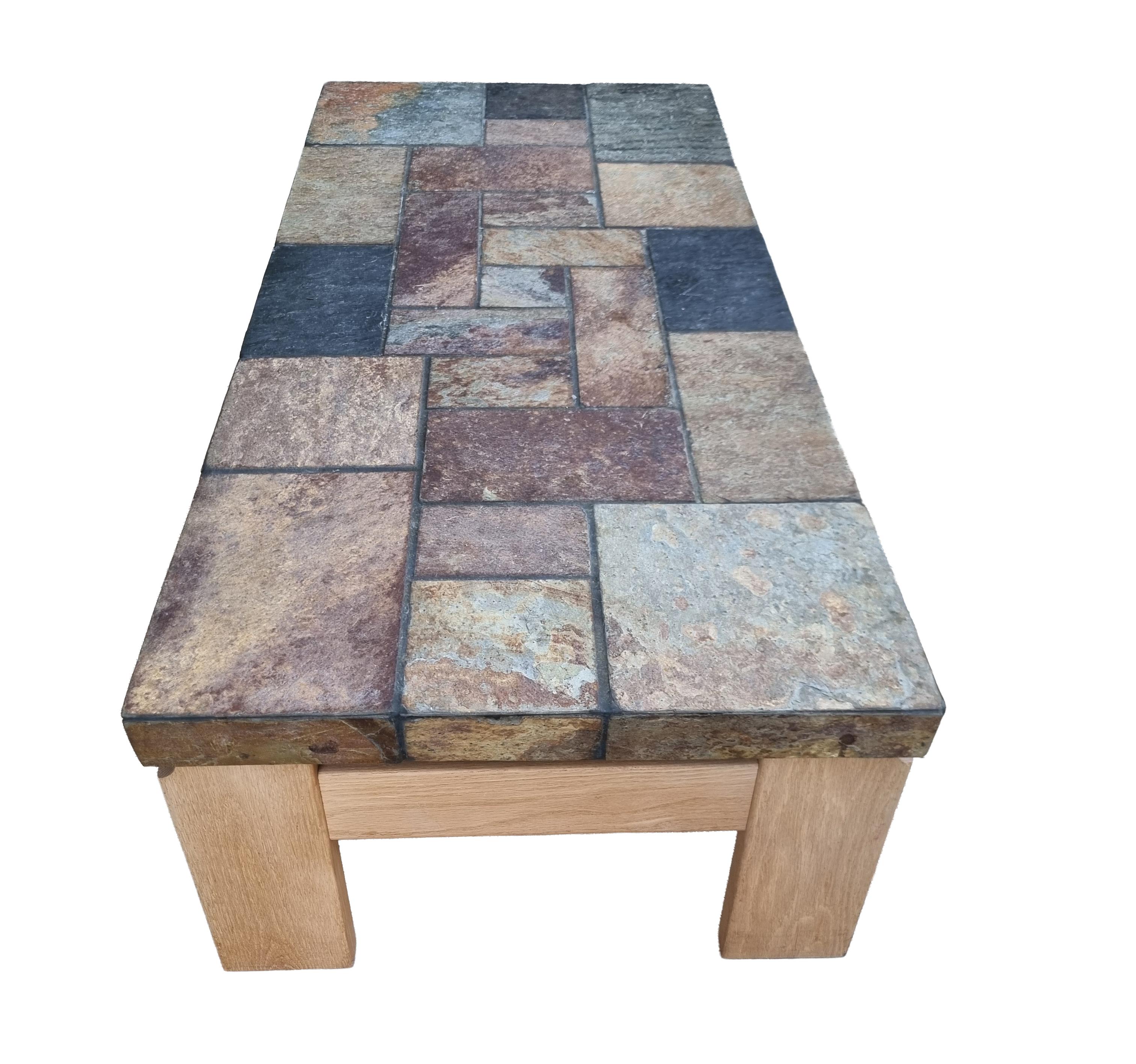 Table basse en ardoise mixte et en Oak Oak, Pays-Bas, 1970 (Paul Kingma Sty) en vente 5
