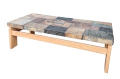 Van Bennekom Mixed Slate & Oak Coffee Table, Netherlands, 1970s (Paul Kingma Sty
