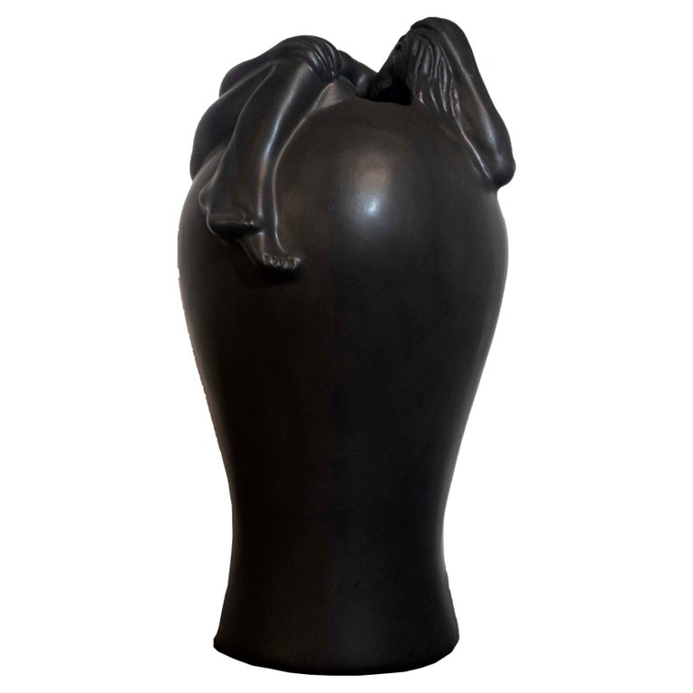 Van Briggel 1930/1940s Rare Black Ceramic Vase Female