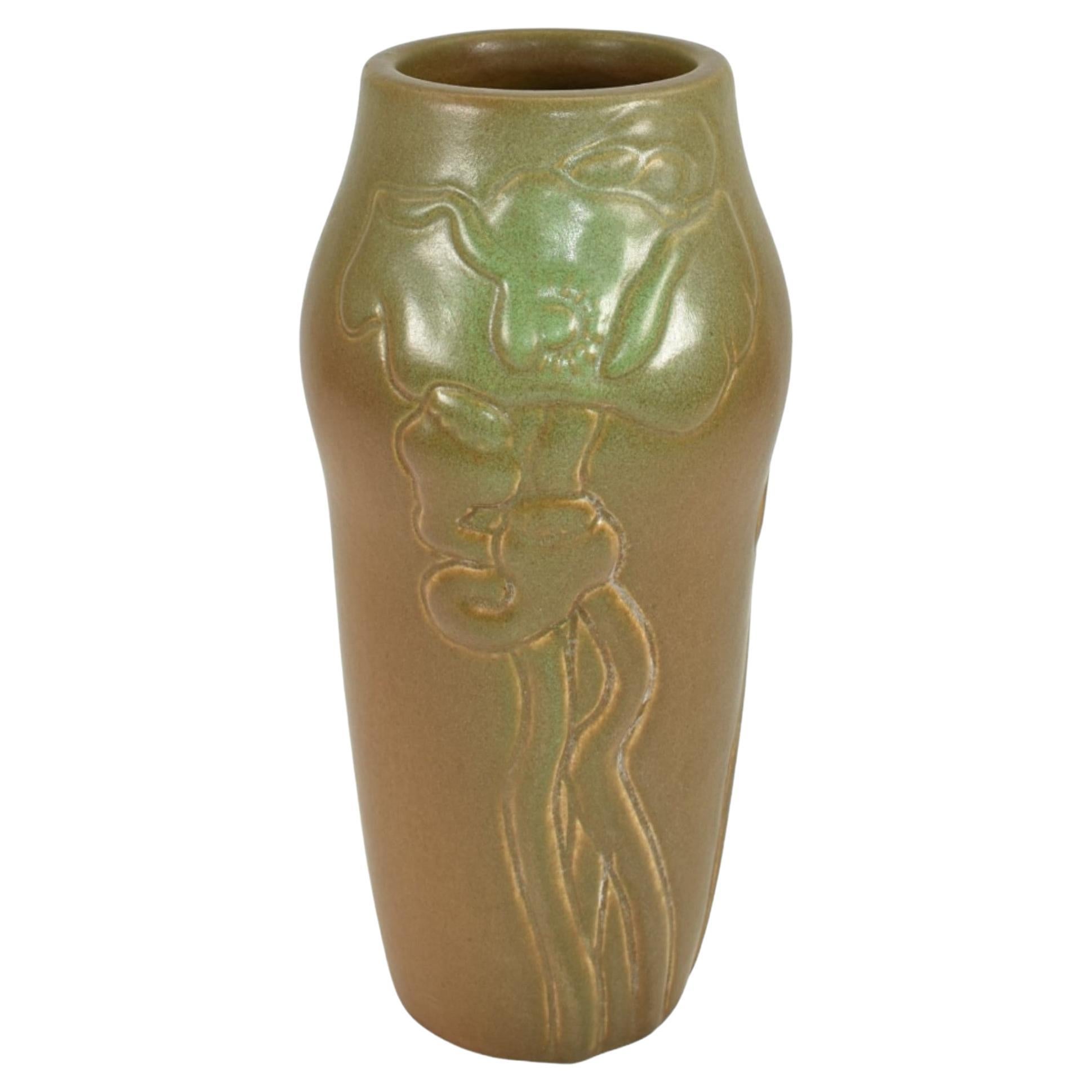 Van Briggle 1902 Vintage Arts And Crafts Pottery Brown Poppies Ceramic Vase 2
