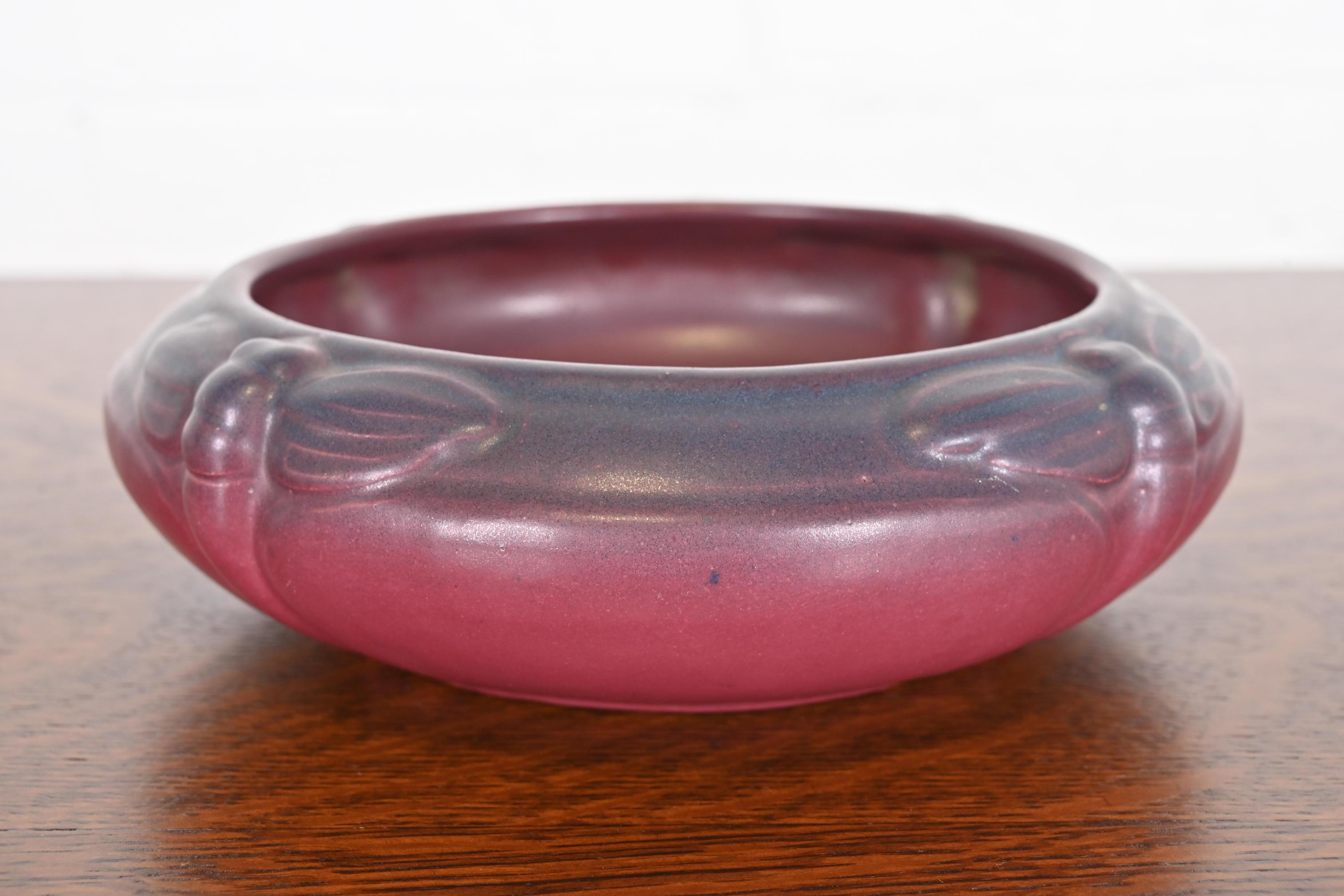 Van Briggle Antique Arts & Crafts Dragonfly Mulberry Glazed Ceramic Bowl For Sale 5