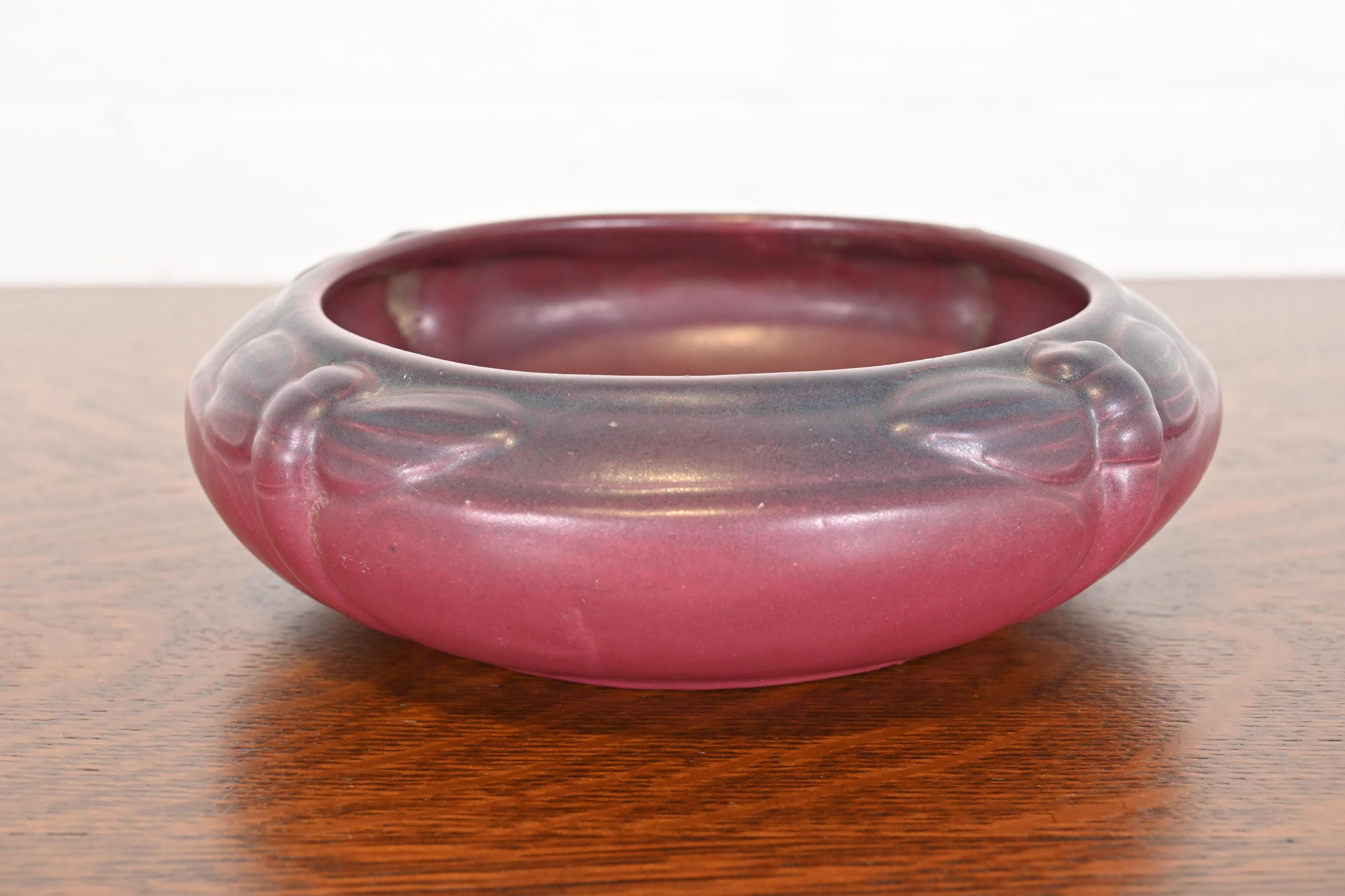 Van Briggle Antique Arts & Crafts Dragonfly Mulberry Glazed Ceramic Bowl For Sale 3