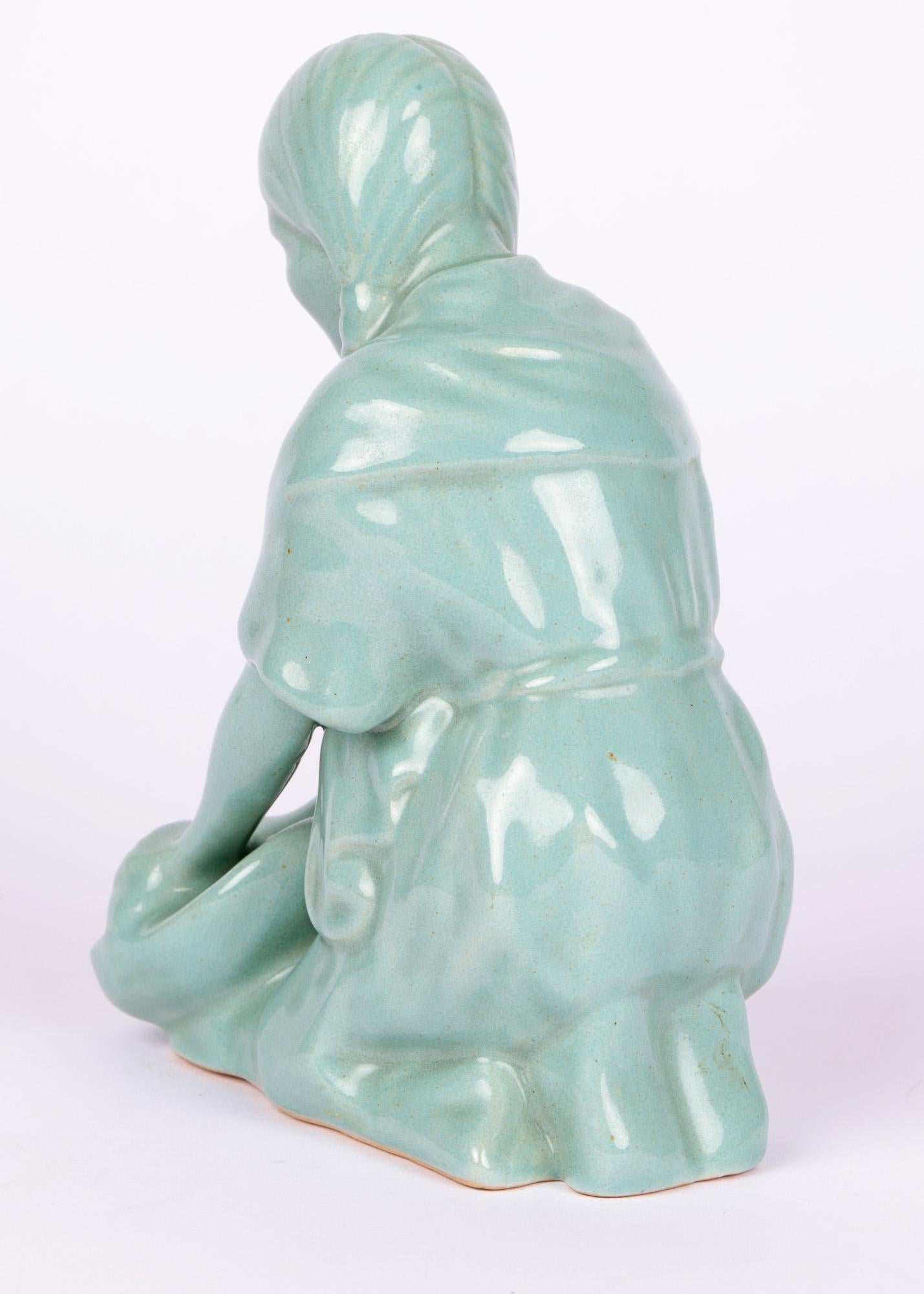 Van Briggle Art Deco Celadon Glazed North American Native Figurine For Sale 2