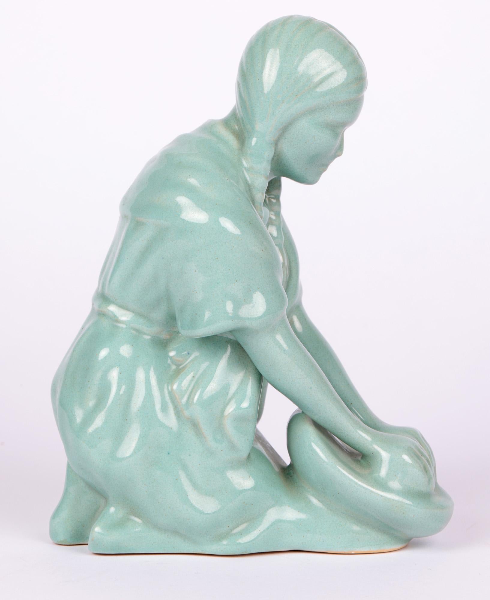 Van Briggle Art Deco Celadon Glazed North American Native Figurine For Sale 3