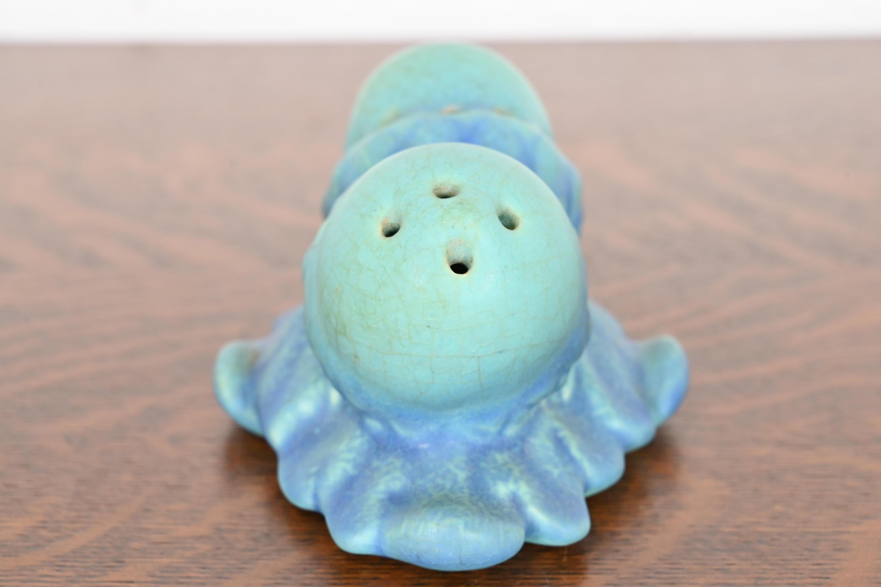 Van Briggle Arts & Crafts Acorn Blue and Turquoise Glazed Ceramic Flower Frog 1