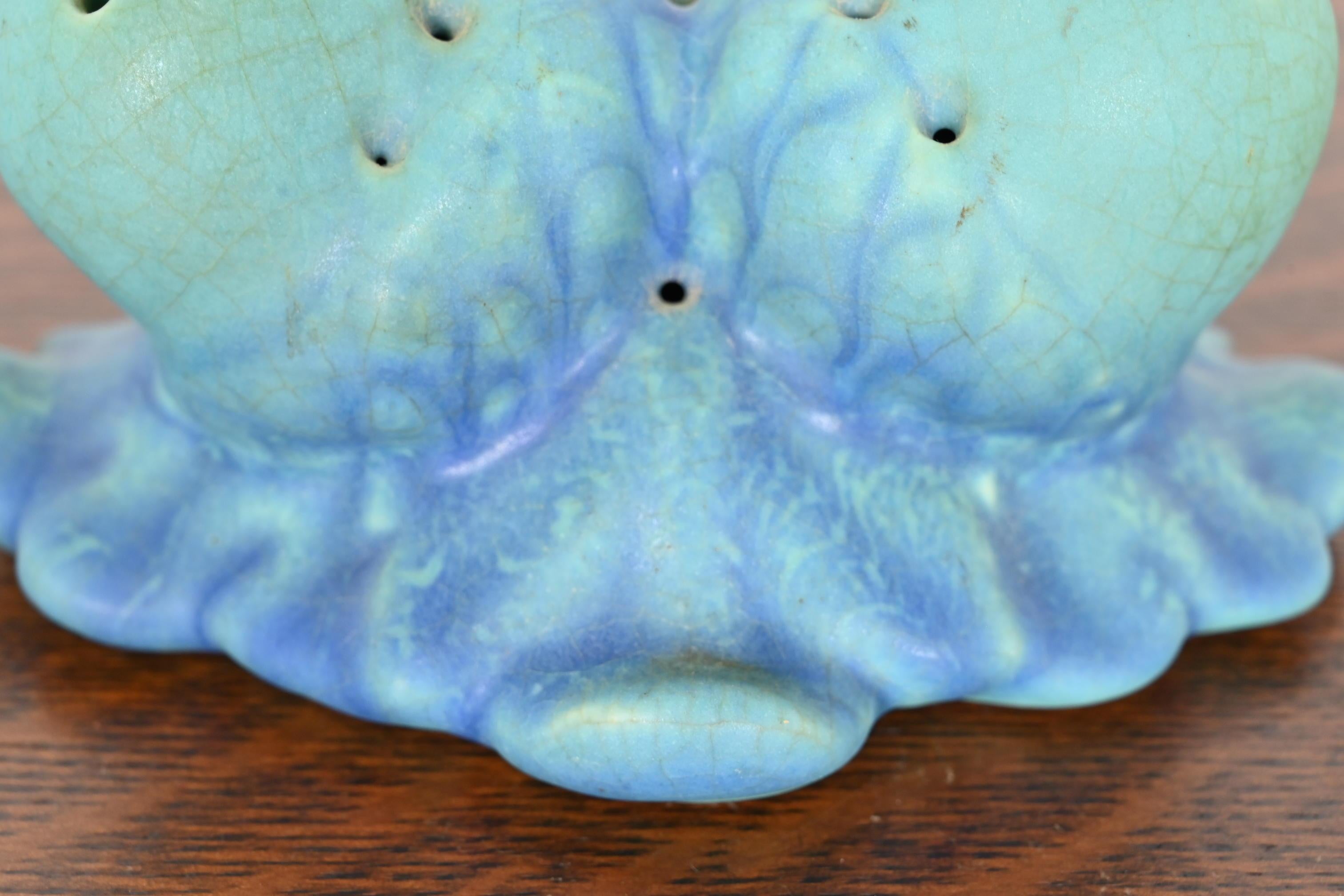 Van Briggle Arts & Crafts Acorn Blue and Turquoise Glazed Ceramic Flower Frog 2